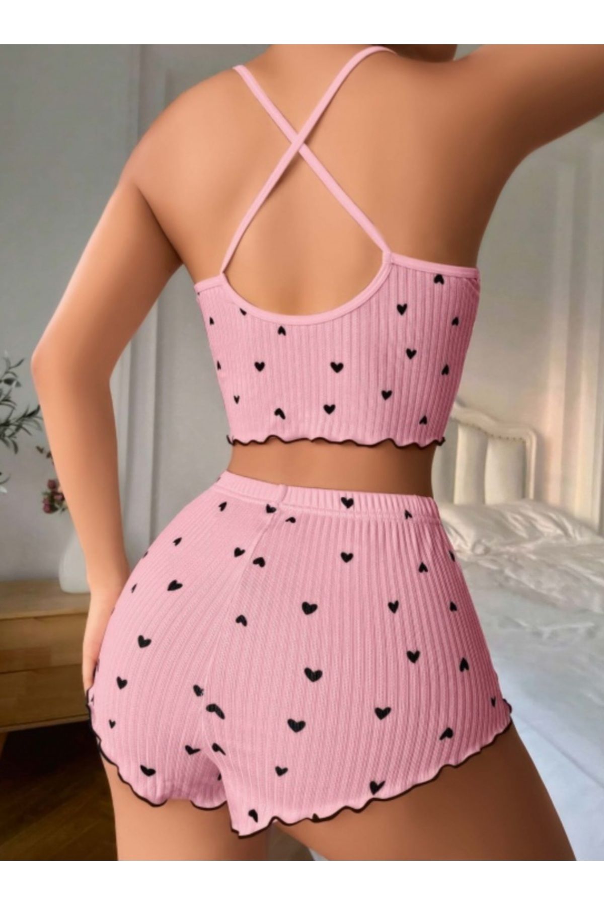 marla roche PEMBE İP ASKILI ŞORT GECELİK