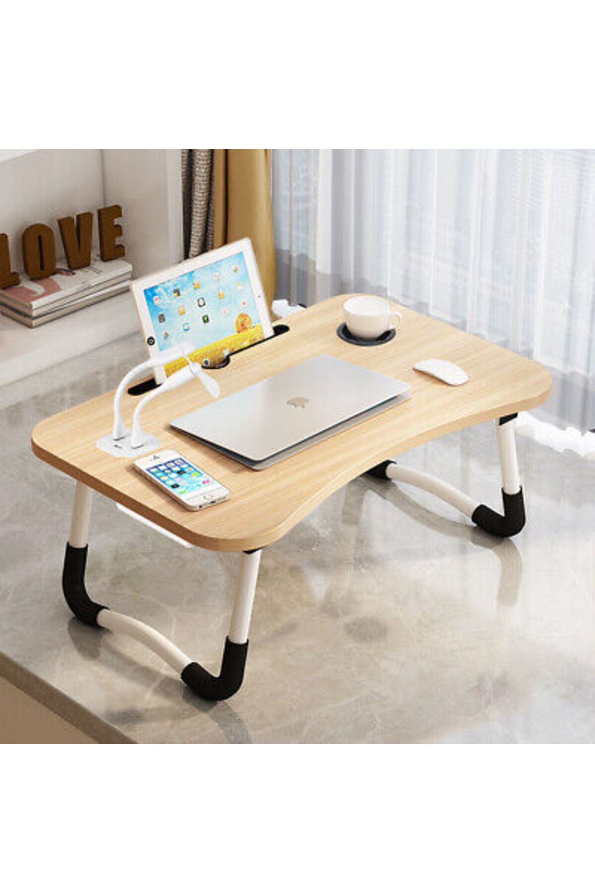 Generic-Folding Bed Tray Table Overbed Lap Desk Computer Desk Dining Tray USB Fan Light 1