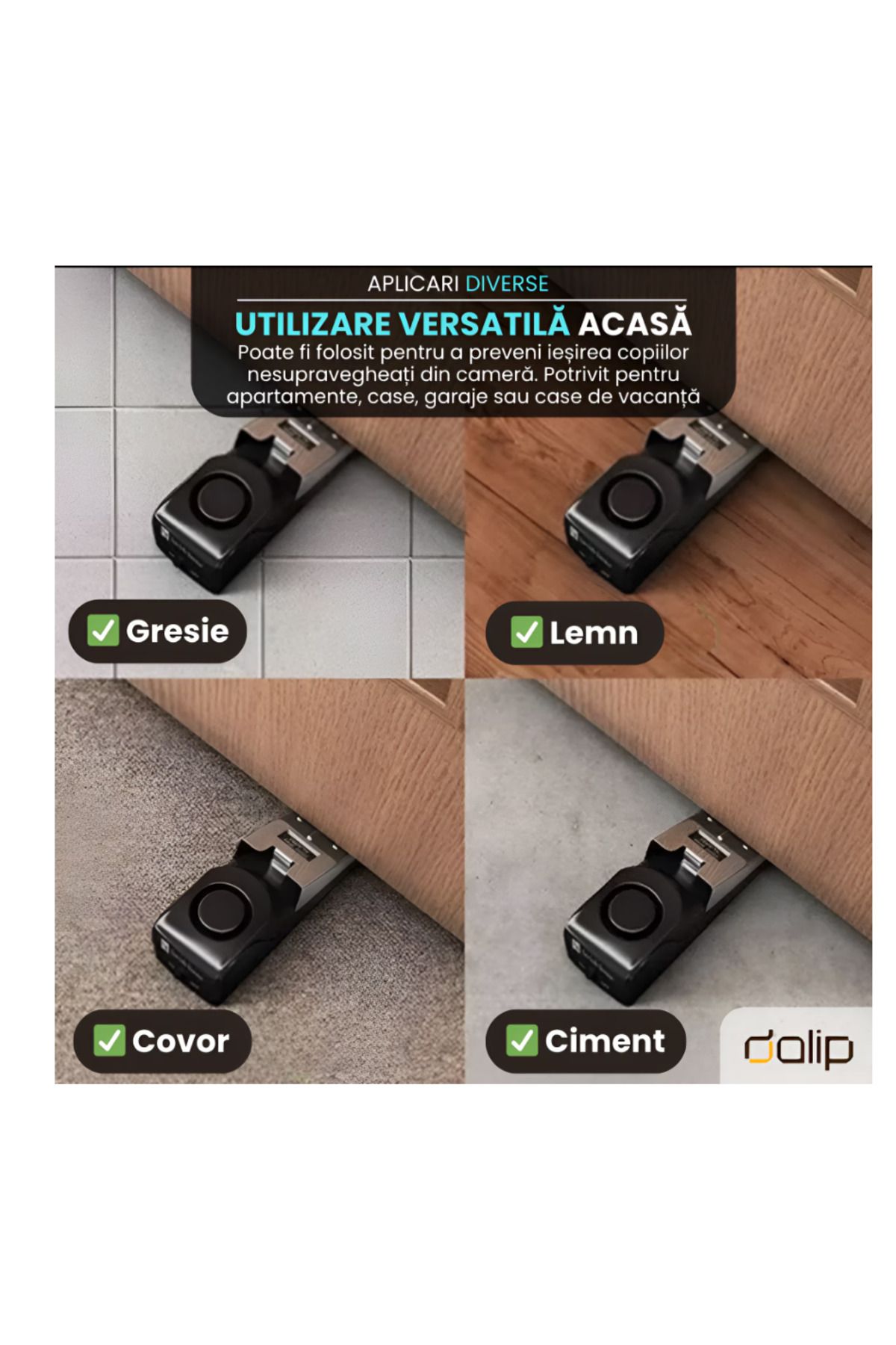 ONSG-Door Stop with Alarm System, Dalip, Anti-Burglar with 120dB Alarm, Adjustable Sensitivity, Black 3