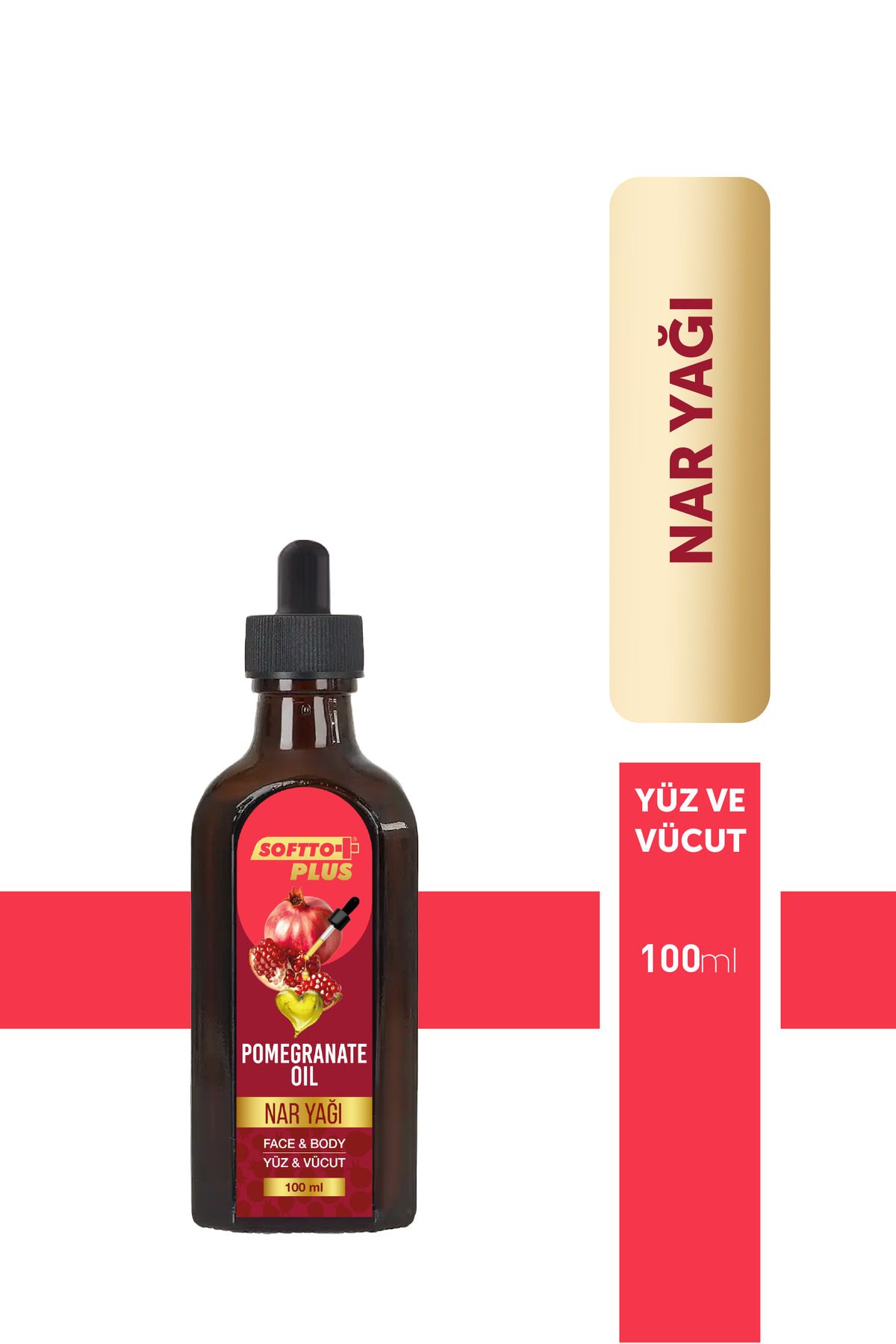 Softto Plus Nar Cilde Parlaklık ve Canlılık Kazandıran Yüz ve Vücut Yağı 100 ml
