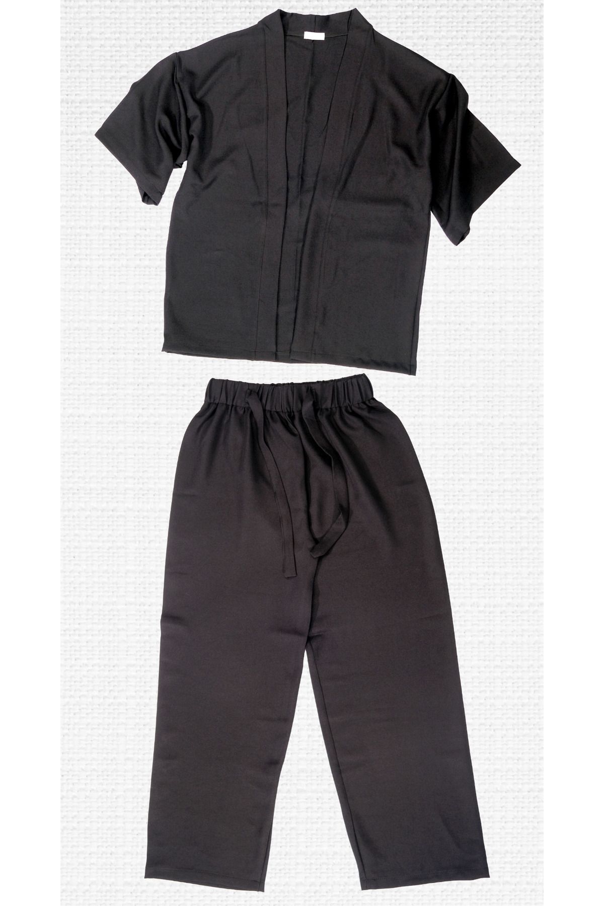 Tahta Tekstil Sofya Keten Relax Fit 2'li Takım Uzun Kollu Kimono Pantolon Takım