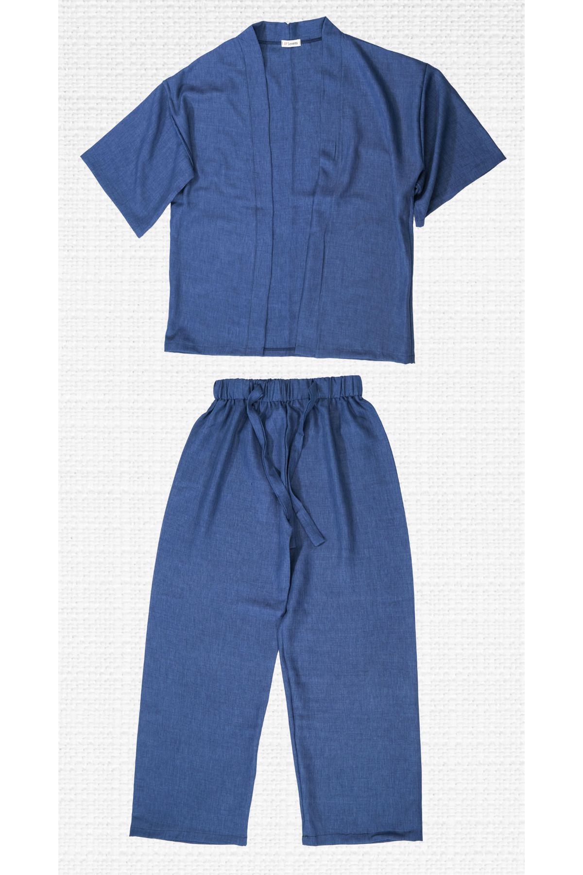 Tahta Tekstil Sofya Keten Relax Fit 2'li Takım Uzun Kollu Kimono Pantolon Takım