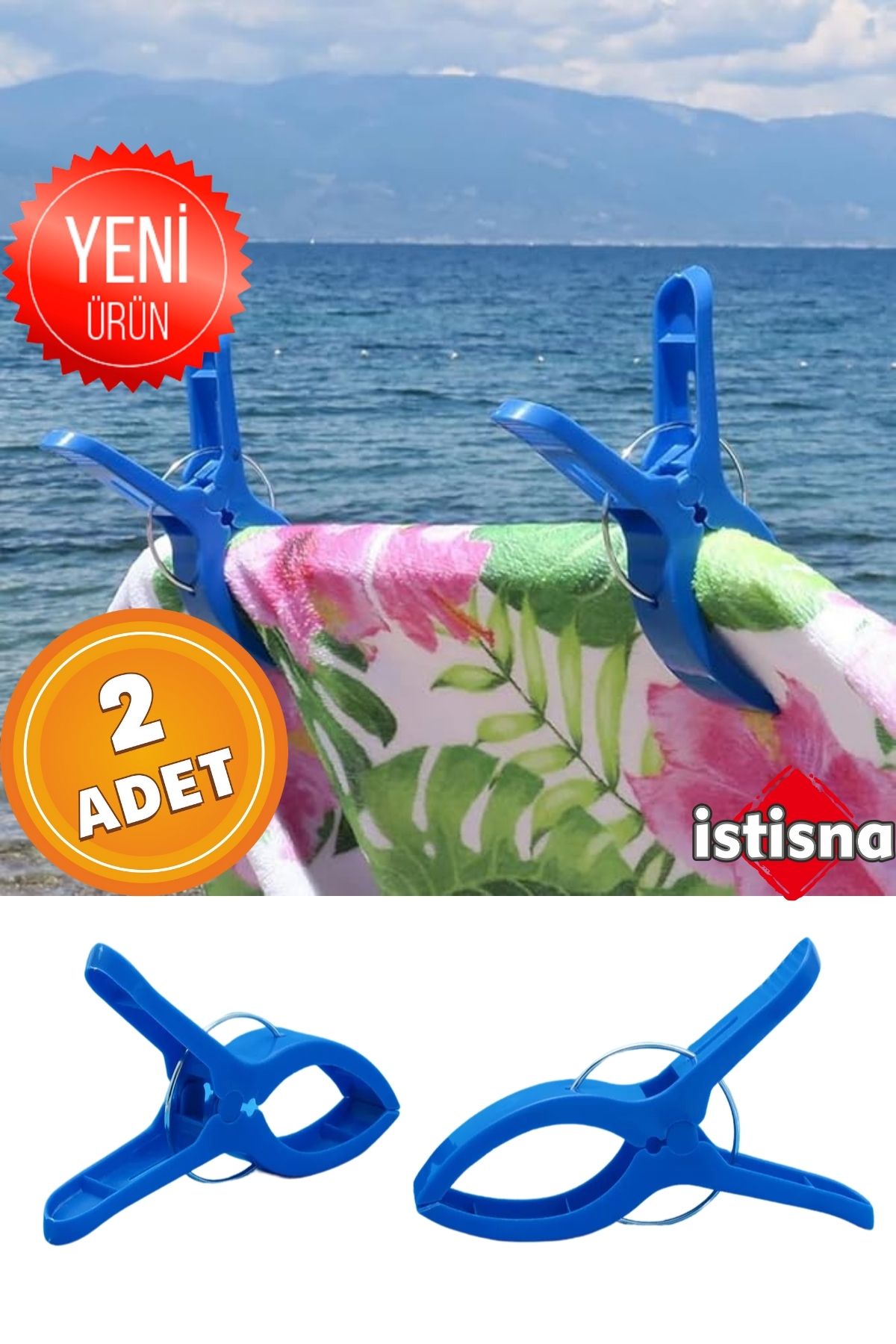 İstisna 2 Adet XXL Büyük Boy Şezlong Plaj Havlusu Mandalı Halı Asma Battaniye ve Havlu Tutucu Mandal
