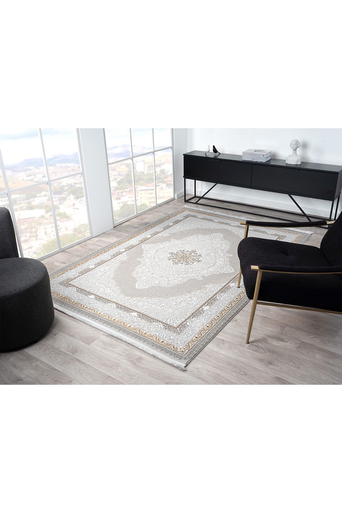 Aslan Home Modern Gri Desenli Yolluk –Pamuk, Leke Tutmaz, Silinebilir, Kolay Temizlenir Halı