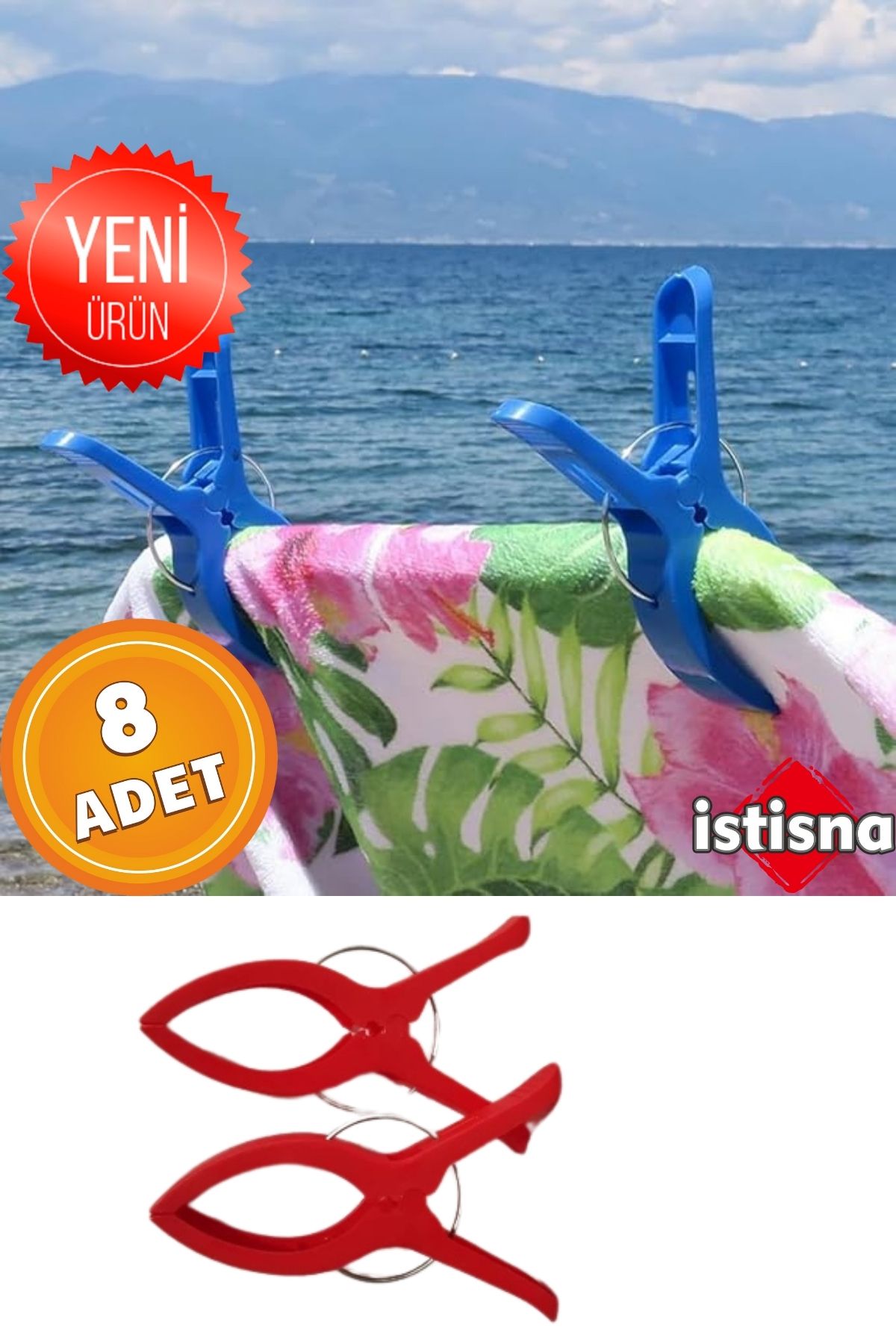 İstisna 8 Adet XXL Büyük Boy Şezlong Plaj Havlusu Mandalı Halı Asma Battaniye ve Havlu Tutucu Mandal