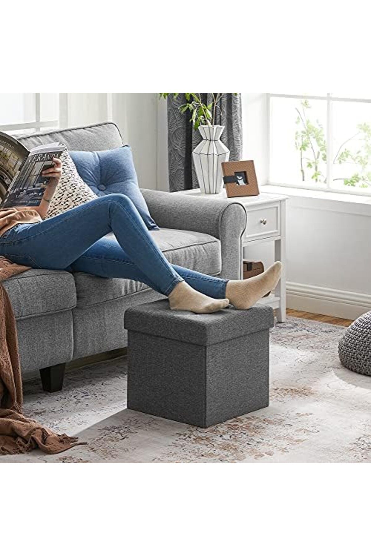 STOREMAX-Lvnmblya Storage Stool, Cube with Lid, Sitting Chest, Storage Box, Foldable, Mak 2