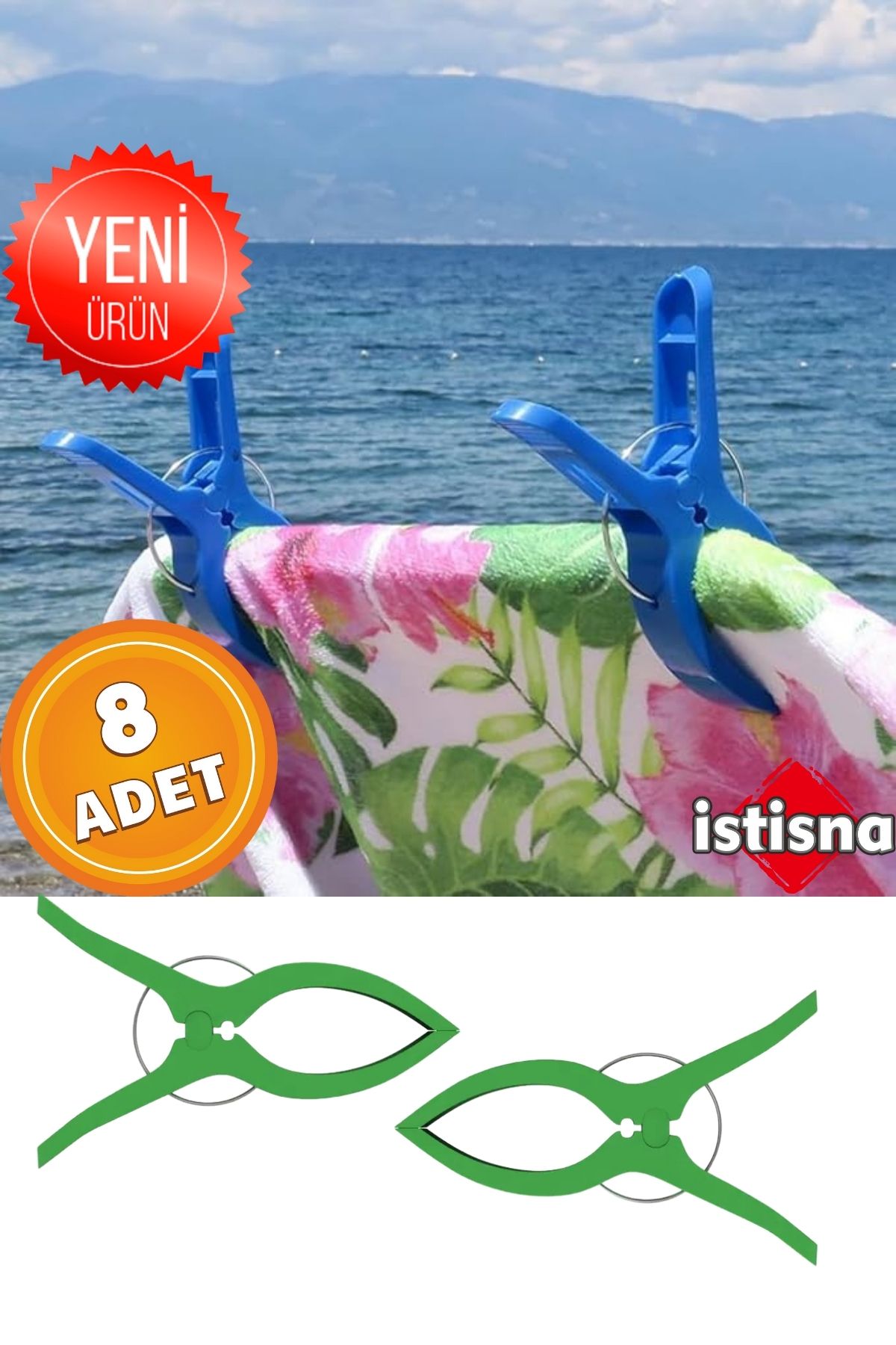 İstisna 8 Adet XXL Büyük Boy Şezlong Plaj Havlusu Mandalı Halı Asma Battaniye ve Havlu Tutucu Mandal