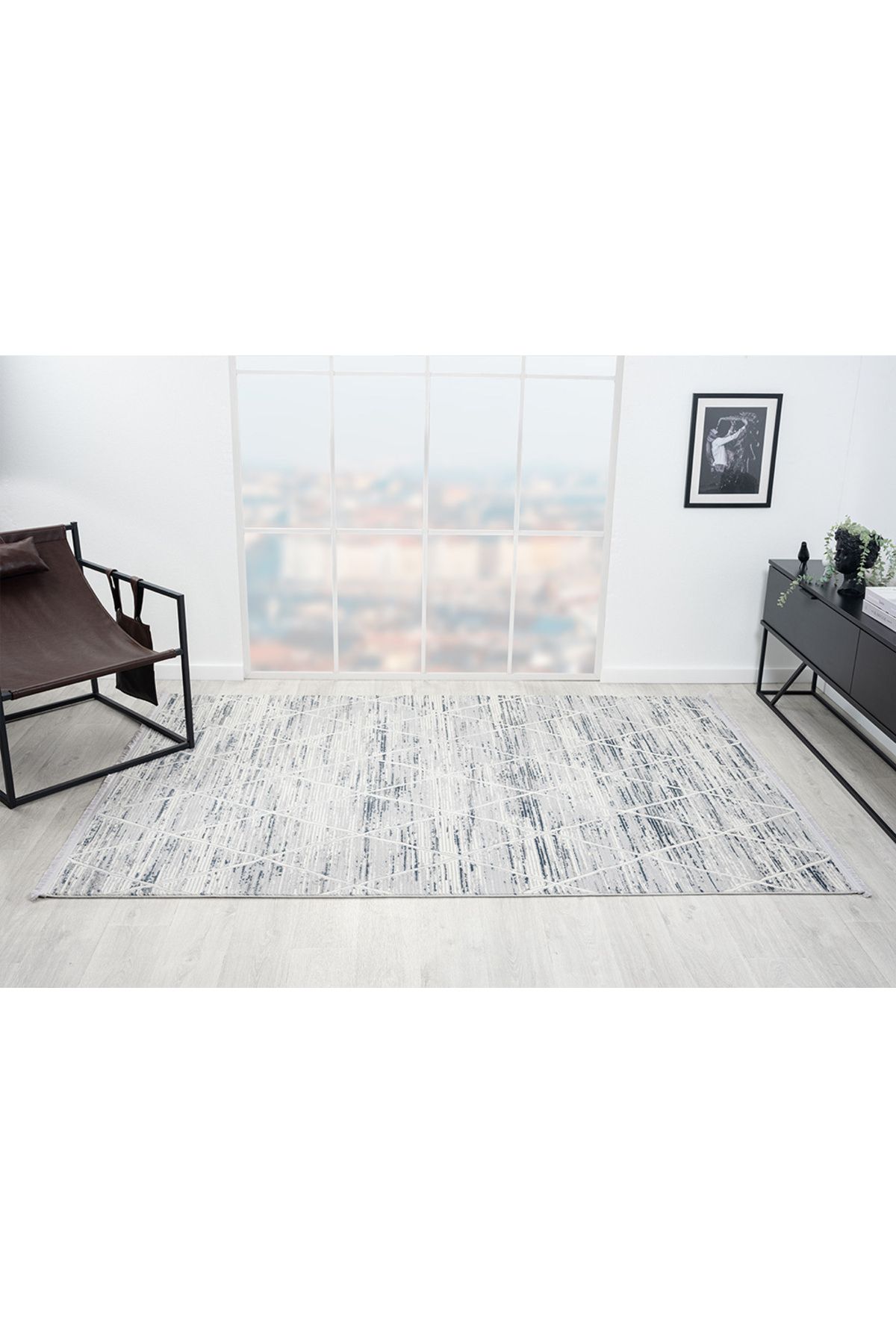 Aslan Home Modern Gri Desenli Yolluk –Pamuk, Leke Tutmaz, Silinebilir, Kolay Temizlenir Halı