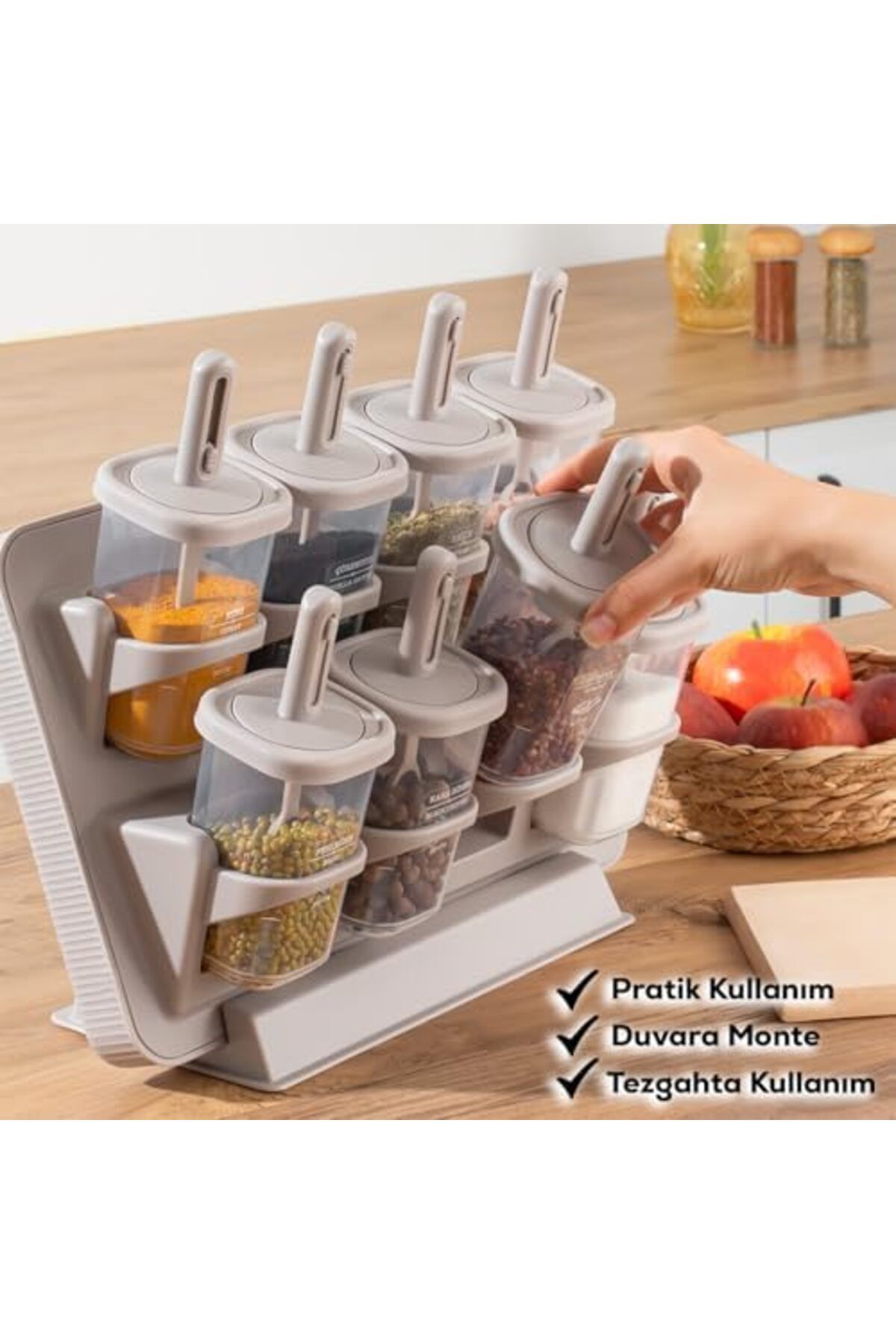 STOREMAX-Jvnnastore 1123 8'Li Stand Slide Spoon 360 °   Spice Rack Set with Rotating Lid and Label 3