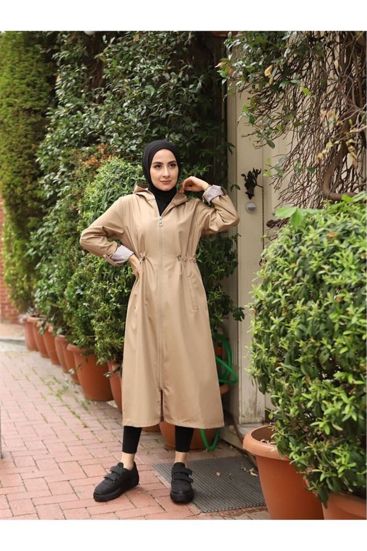 ULUEL STORE Çizgili Ve Kapüşonlu Mevsimlik Trençkot
