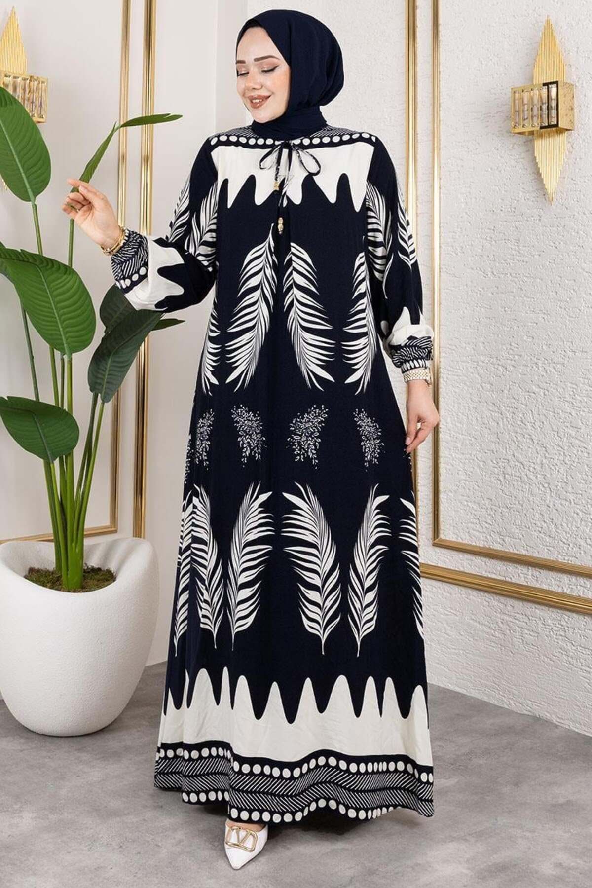 ORCHID Yakası Bağlamalı Viskon Elbise