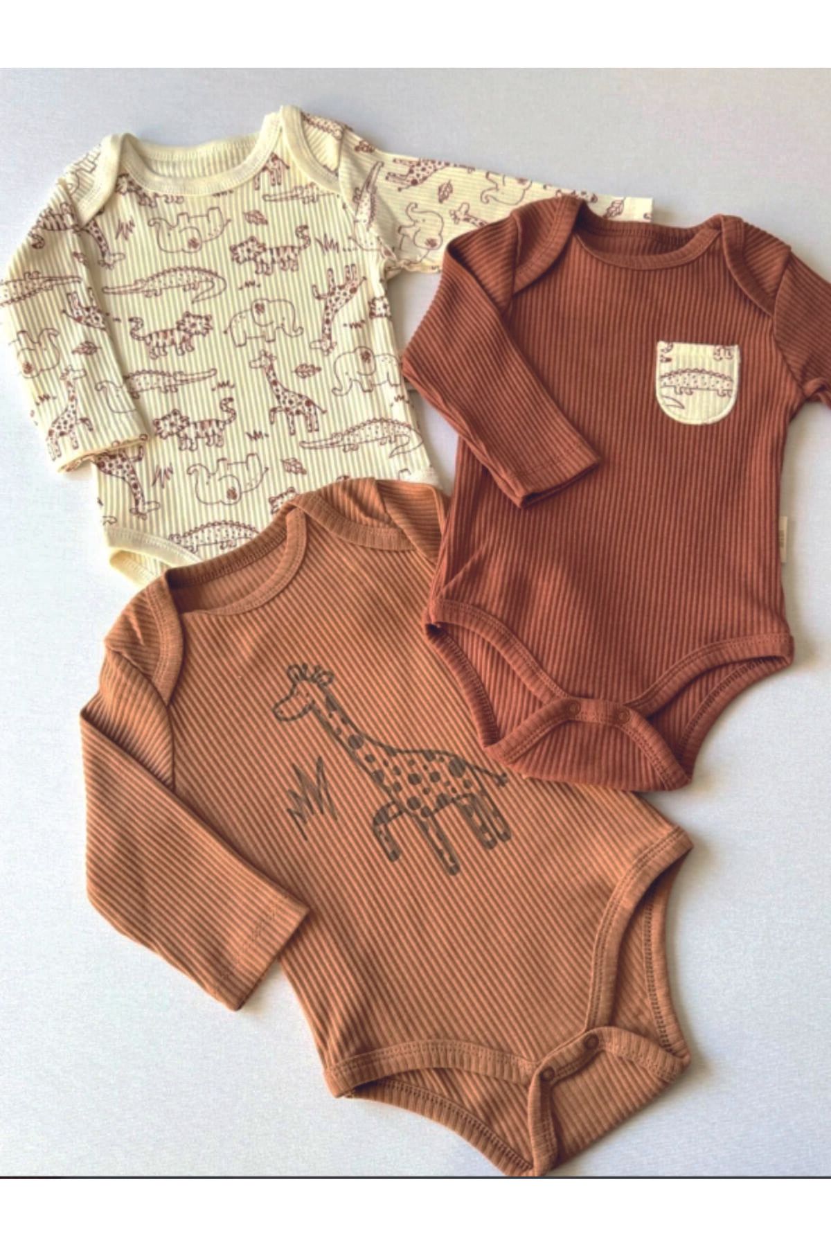 Baby Wings Zürafa Baskılı 3'lü Zıbın Set