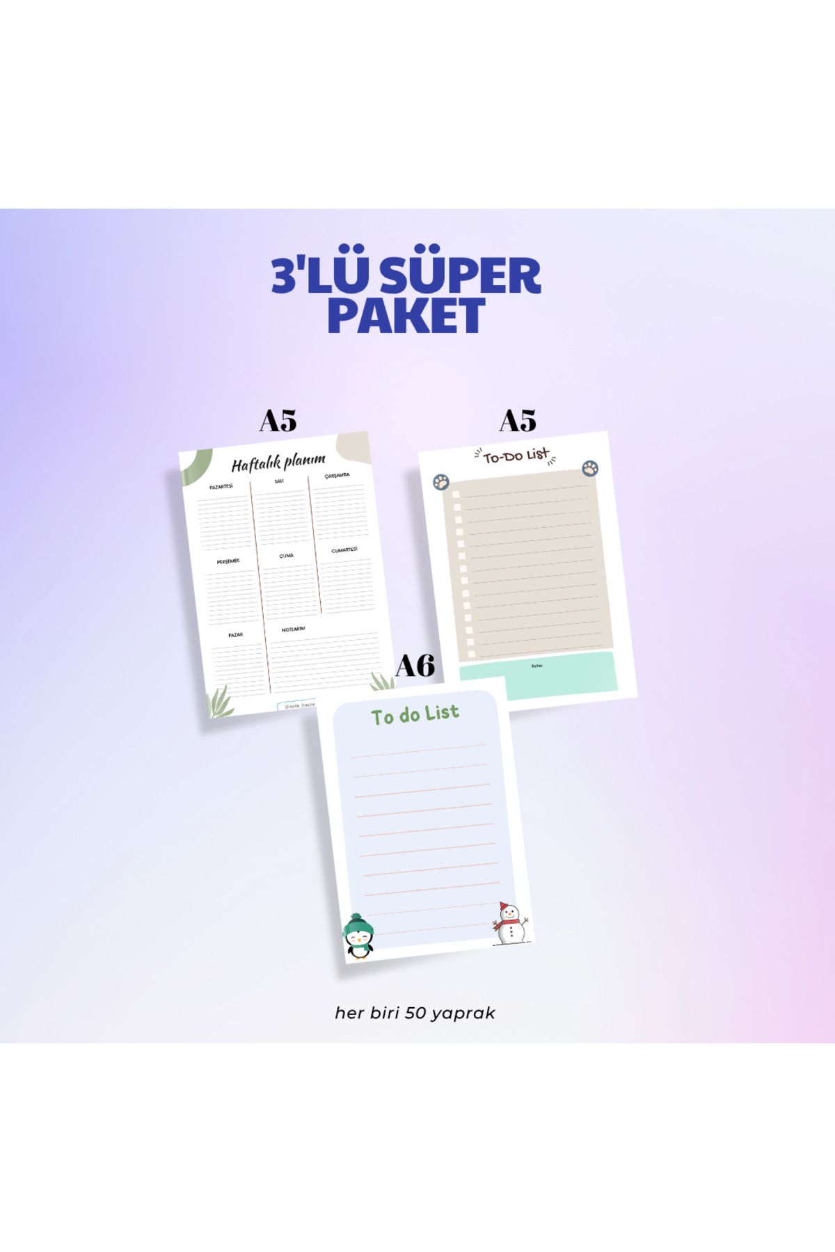 Nthouse Notehouse Planlama Seti | 2 ADET A5 + 1 ADET A6 Bloknot | Haftalık Planlayıcı ve To Do List