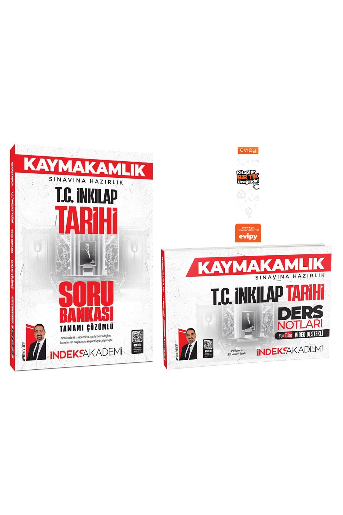 İndeks Akademi 2025 Kaymakamlık TC İnkılap Tarihi Video Ders Notları + Soru Bankası 2 Kitap Aydın Yüce Ayraç Hediye