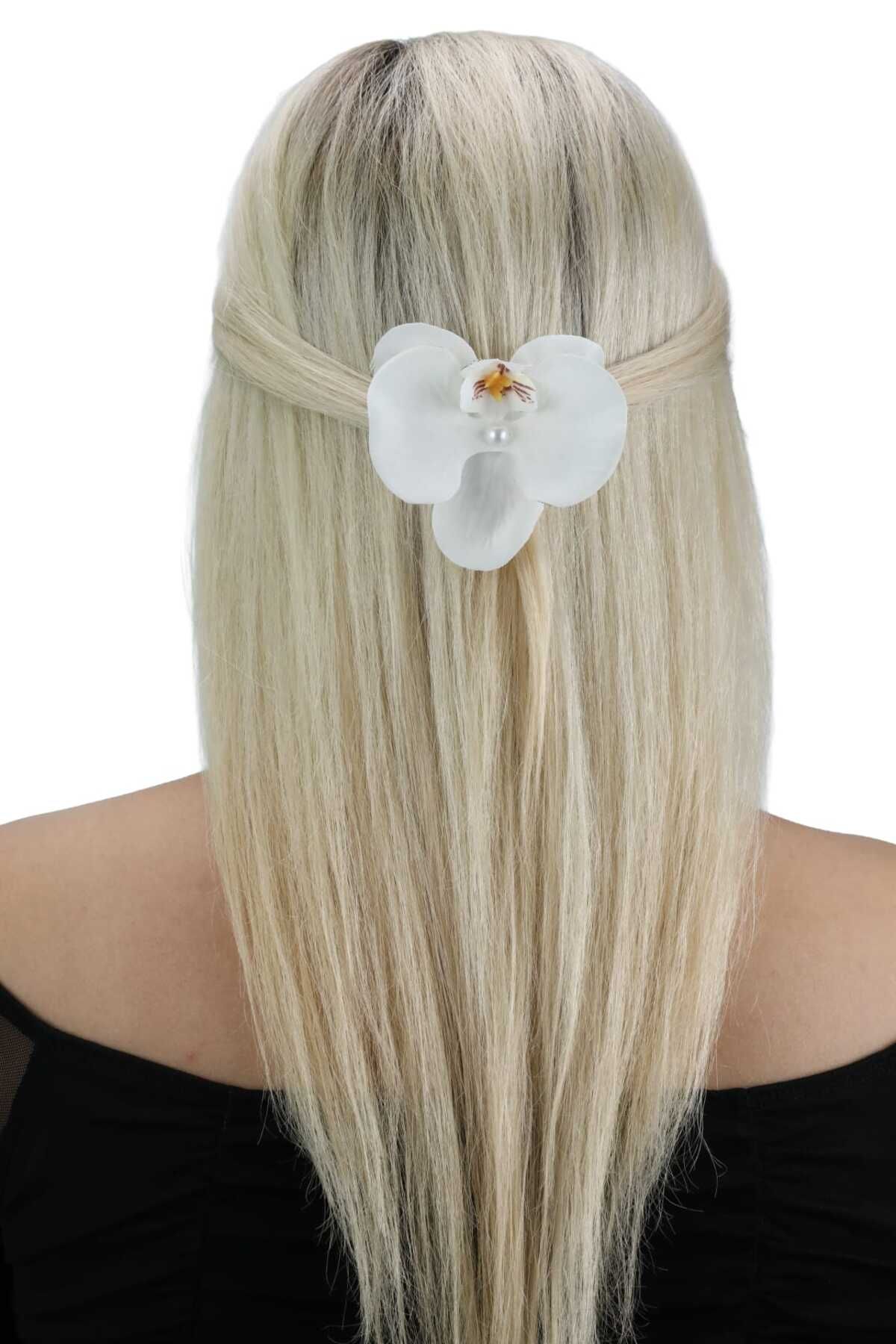 Floray Design El Yapımı Beyaz Orkide Toka