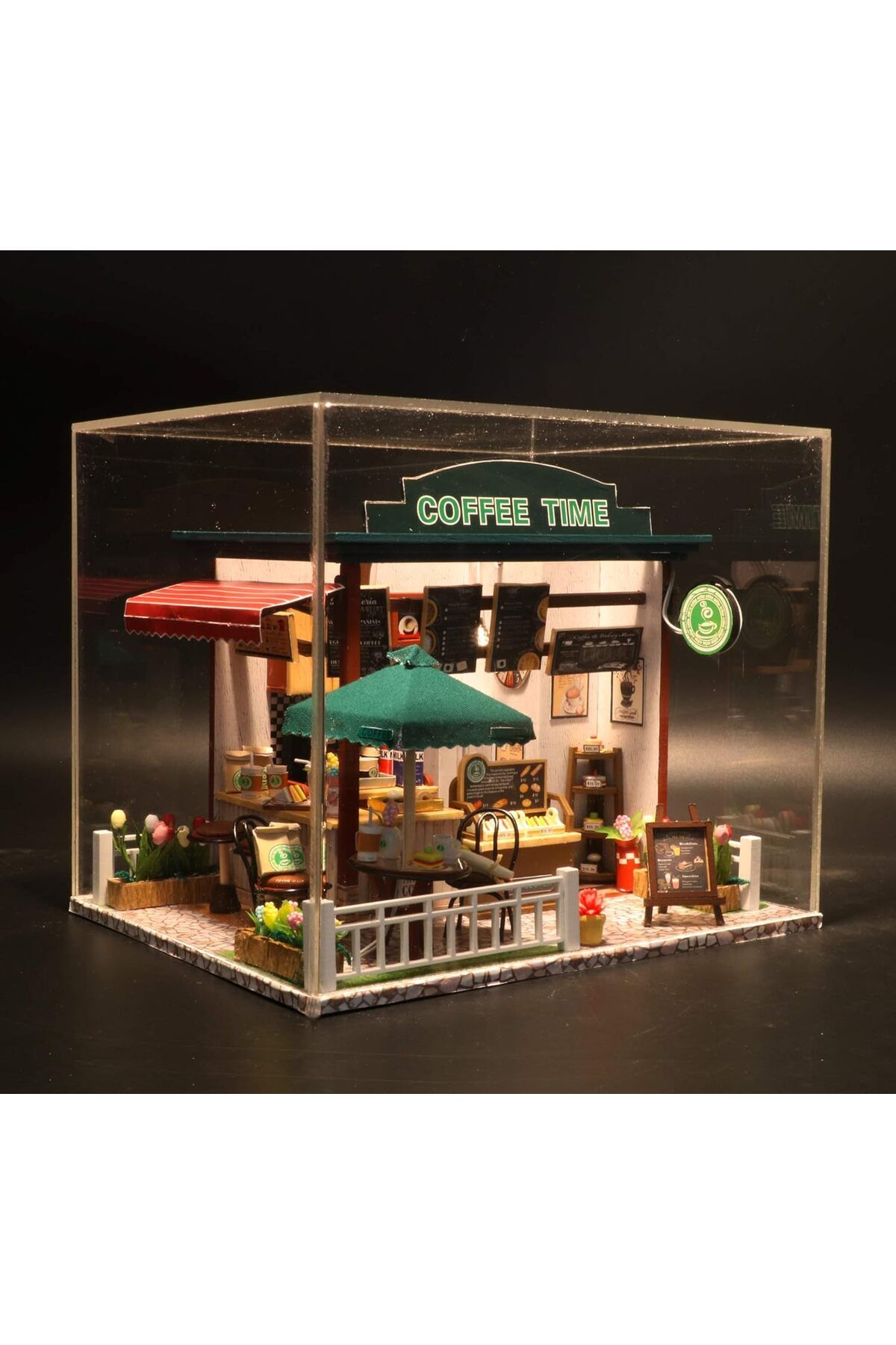STOREMAX jvnnastore Kafe Yapma Seti – LED Işıklı Ahşap DIY Maket – Açık Alan Kafe Modeli – Kendin