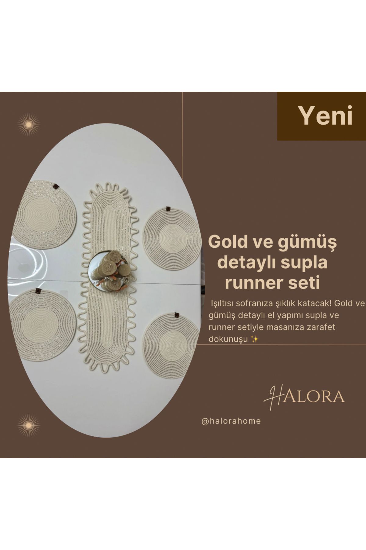 Halora Gold & Gümüş Parıltılı El Yapımı Supla & Runner Seti