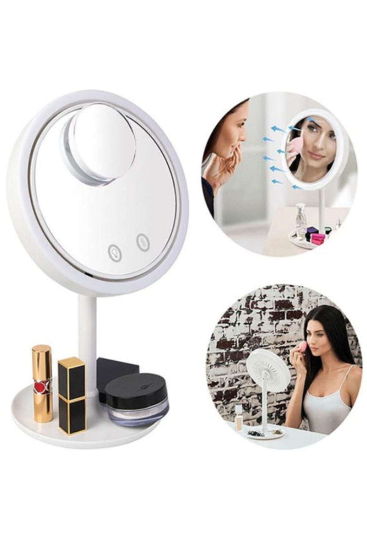 Elioure Fanlı, ışıklı, büyüteçli makyaj aynası, USB ve pilli, şık ve kullanışlı tasarım
