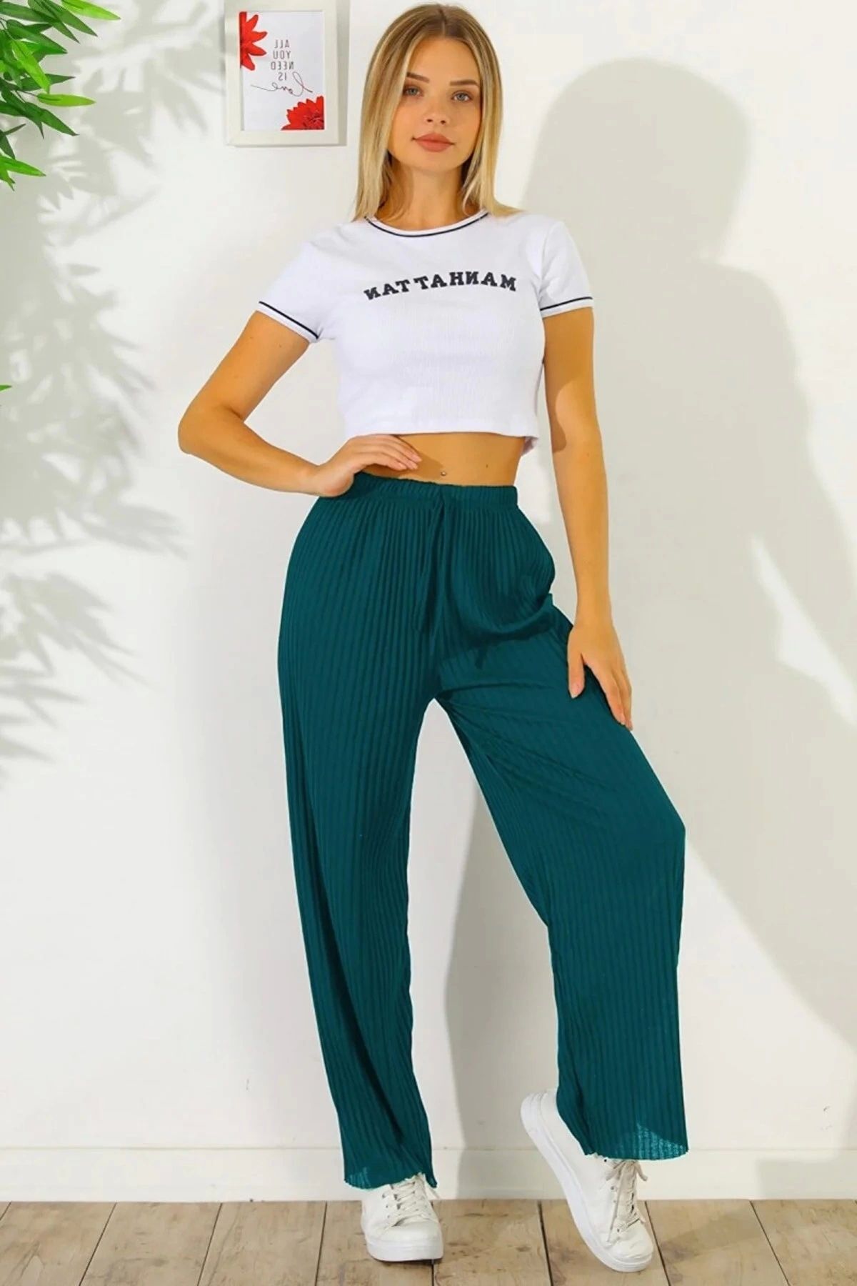 DEFNADA Piliseli Kaşkorse Pantolon YEŞİL