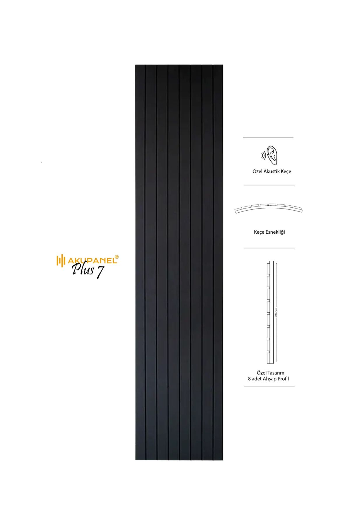 Akupanel PLUS7 60×245 cm Siyah Akustik Duvar Paneli