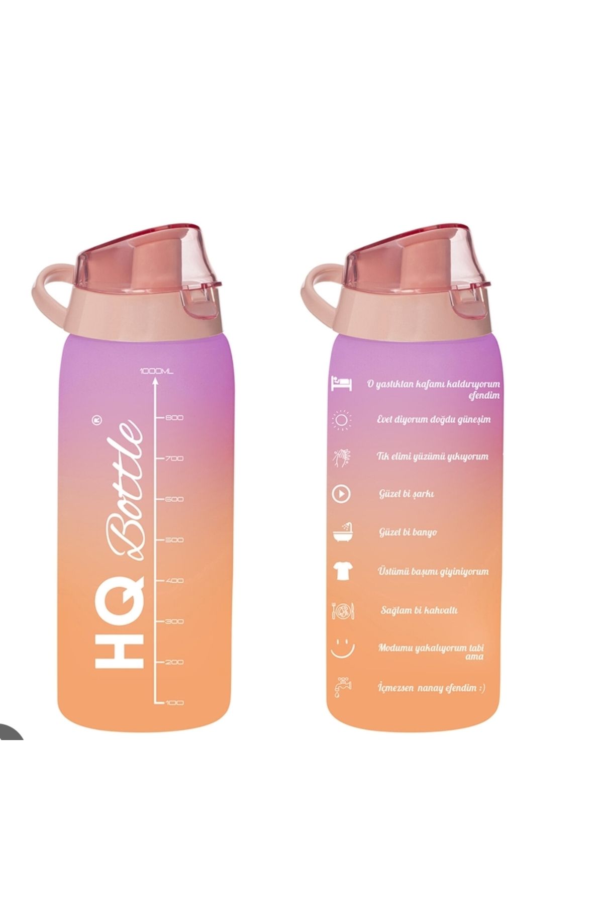 ARCET Motivasyon Günlük Pipetli Suluk Matara 1000ml Su, sızdırmaz