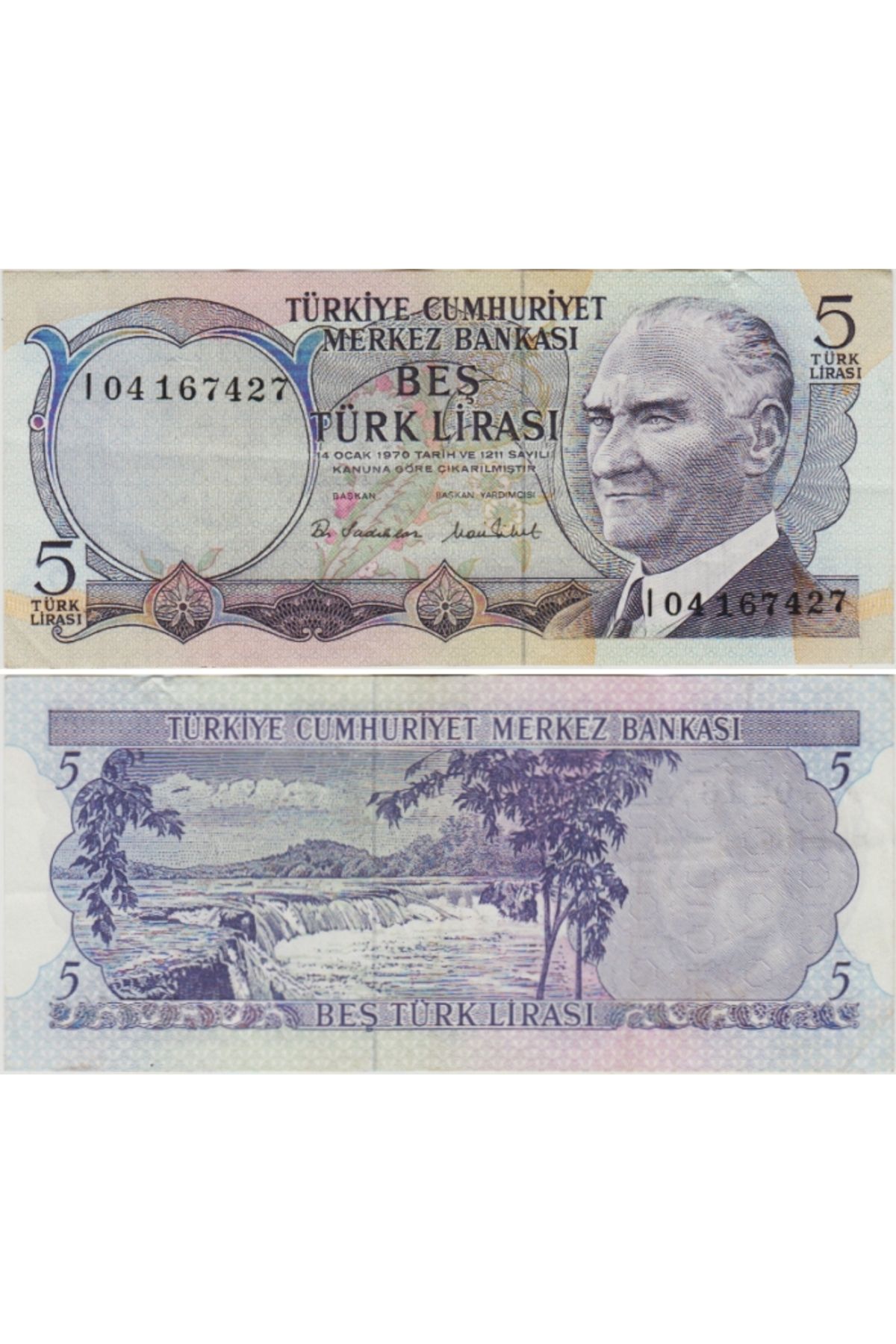 Banknoting TÜRKİYE CUMHURİYETİ 6. EMİSYON 5 LİRA I04 SERİ. ÇOK ÇOK TEMİZ KONDİSYON.