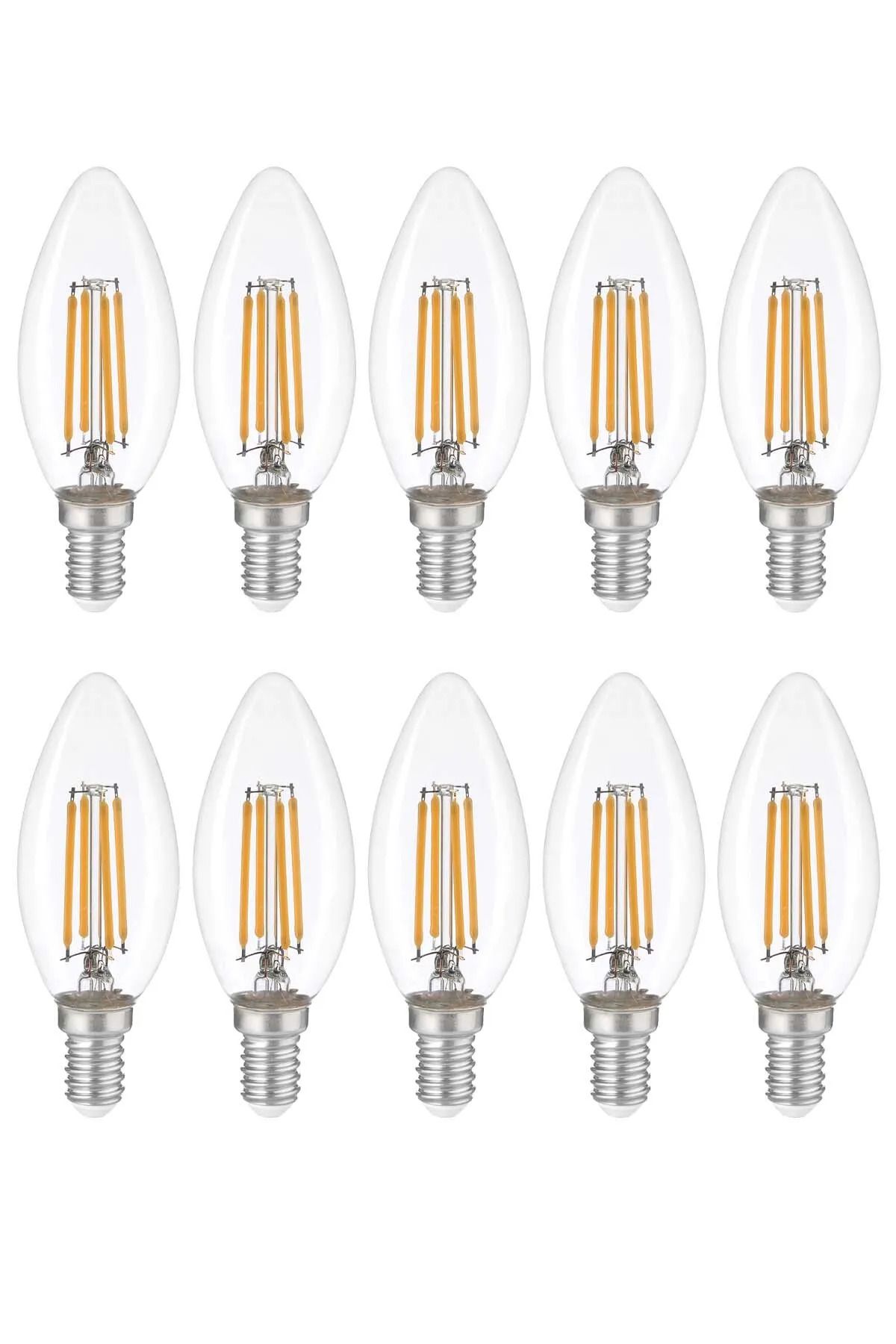 Edison 10 Adet Gün Işığı Renk Düz Buji Ampul E14 Duy Mum Ampül 10 Adet İnce Duy