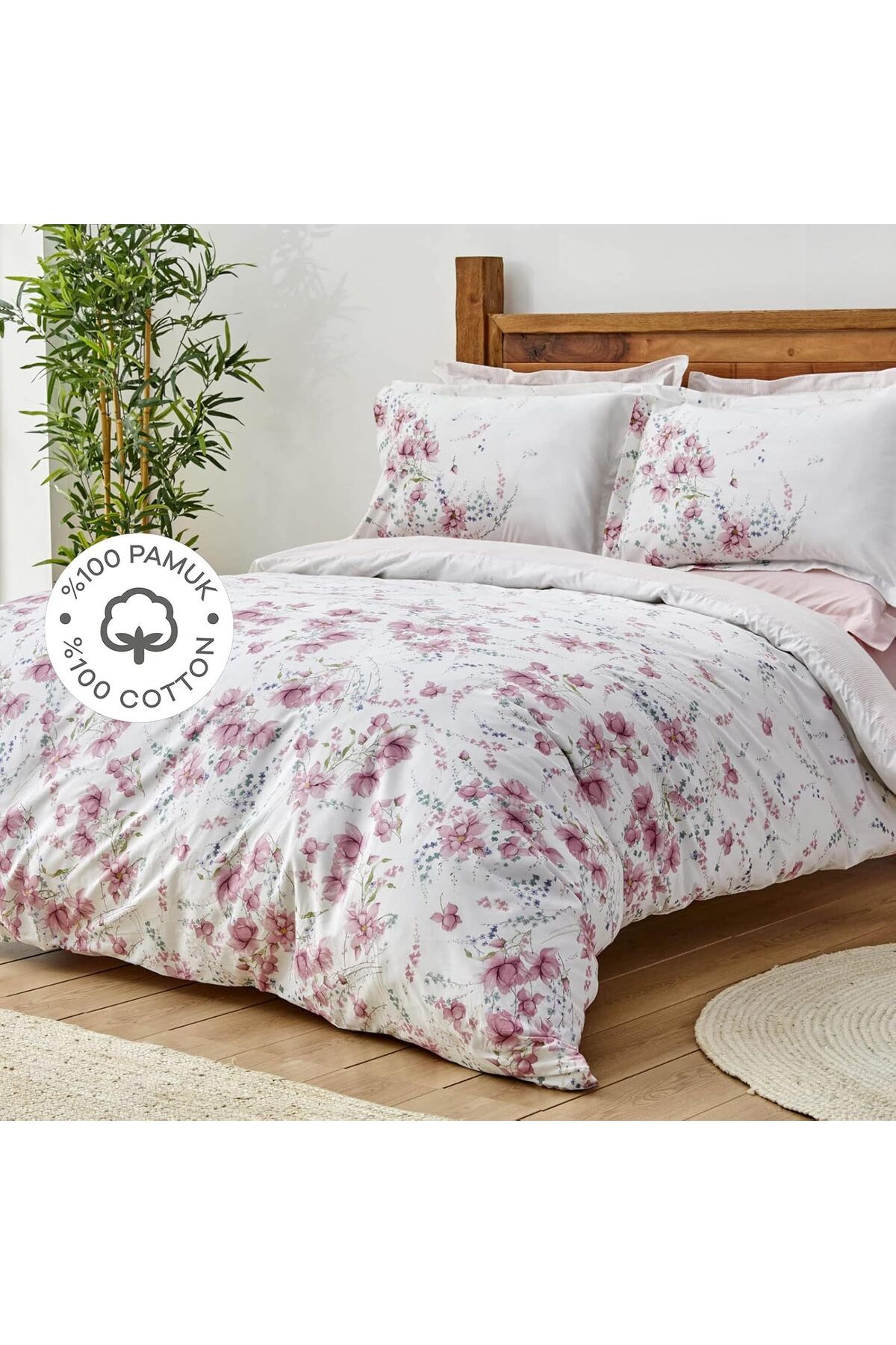 yenibagshop Home Dalila Pembe %100 Pamuk Çift Kişilik Nevresim Takımı