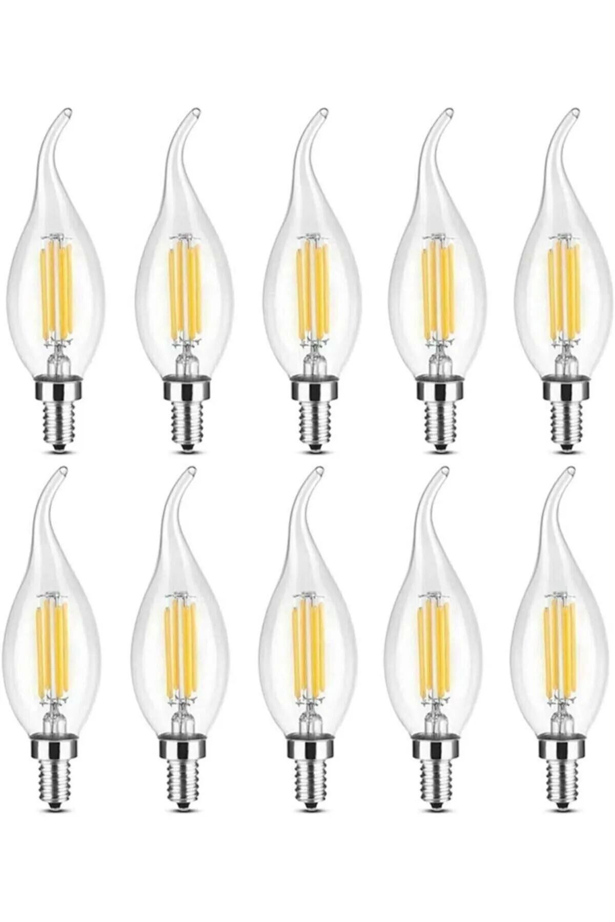 Edison 10 Adet Dekoratif Kıvrık Buji Beyaz Işık İnce Duy Ampül - E14 Duy Beyaz Işık Kıvrık Uçlu Ampül