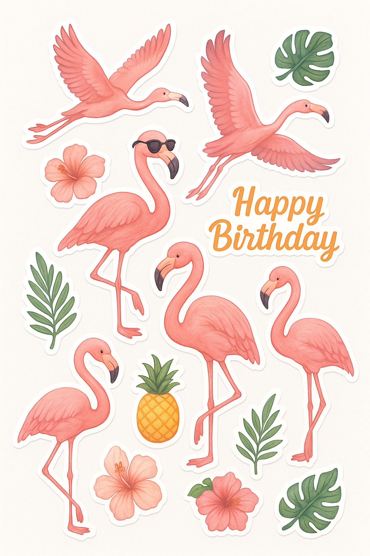 adasya reklam Flamingo Temalı 9'lu A4 Sticker Seti | png Çıkartma | Laptop - Defter - Hediye Süsü