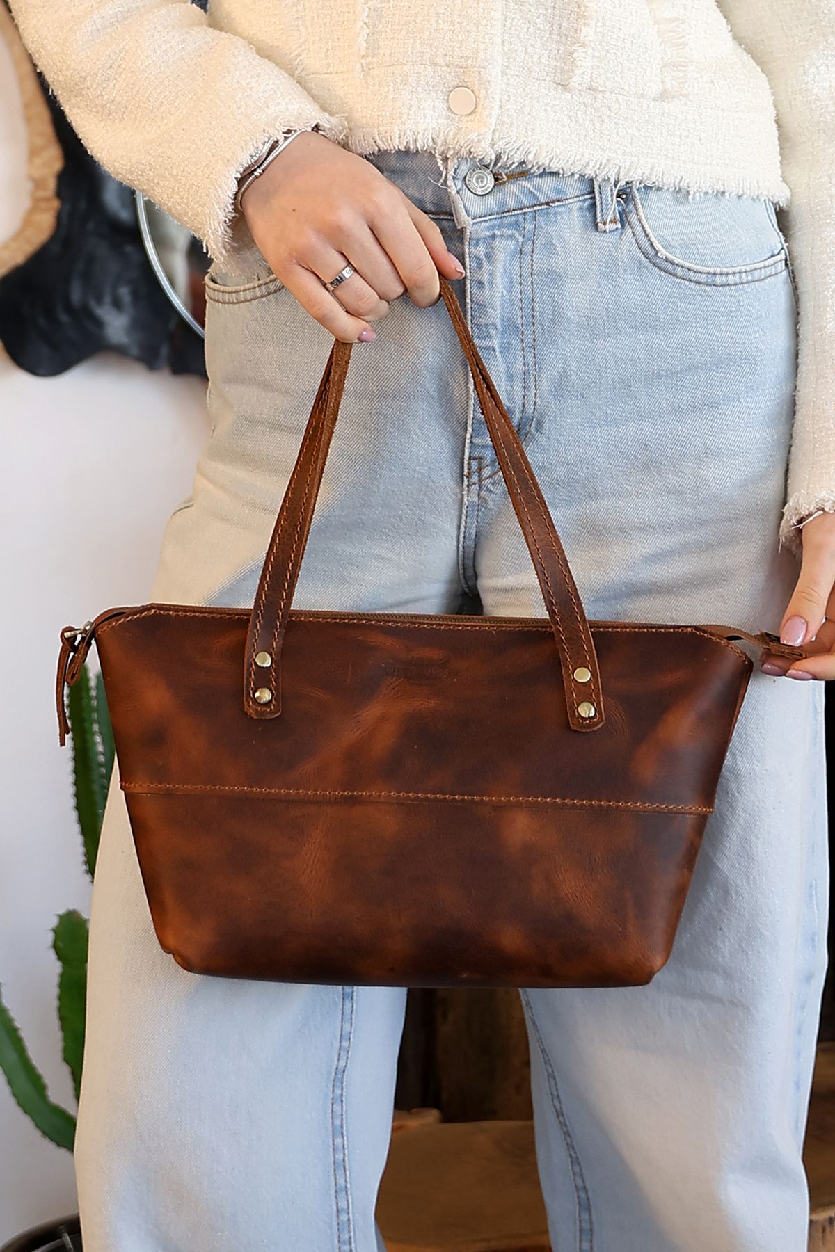 Wild West Crafted Tote Bag Small Fermuarlı Kadın Kol Çantası