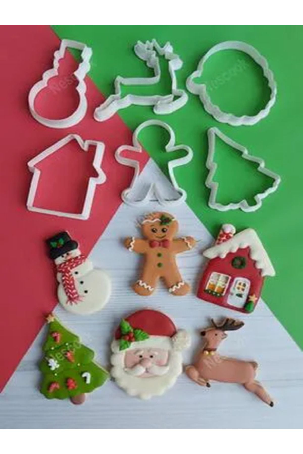 ShipShop3D 6'lı Christmas Kurabiye Kalıbı Noel Baba Kardan Adam Yılbaşı Ağacı Geyiği Ev Adam Ginger