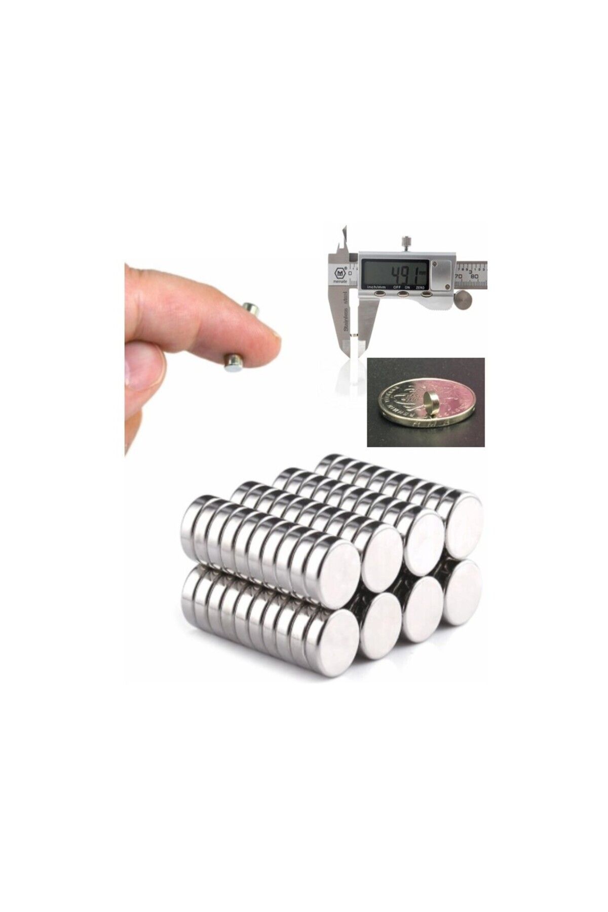 Elioure 500 Adet Yuvarlak Neodyum Mıknatıs, Çap 0,5 cm, Kalınlık 2 mm, Gümüş Renk
