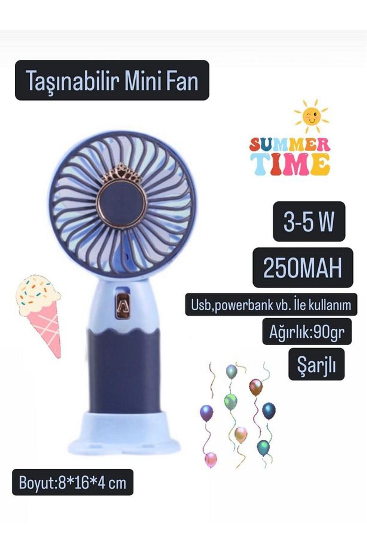 WASHA Taşınabilir Fan Soğutucu Mini Vantilatör Klima Güçlü Serinletici Şarjlı Masa Üstü Sessiz Standlı