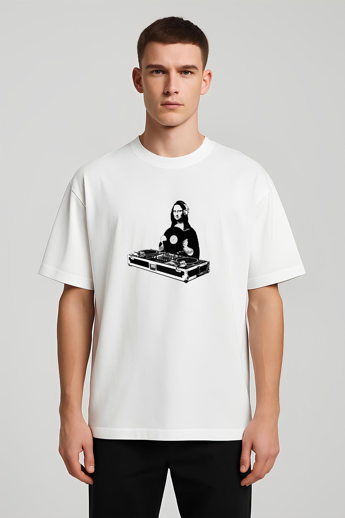 MODA Unisex Oversize Kalıp DJ Monalisa Baskılı T-Shirt