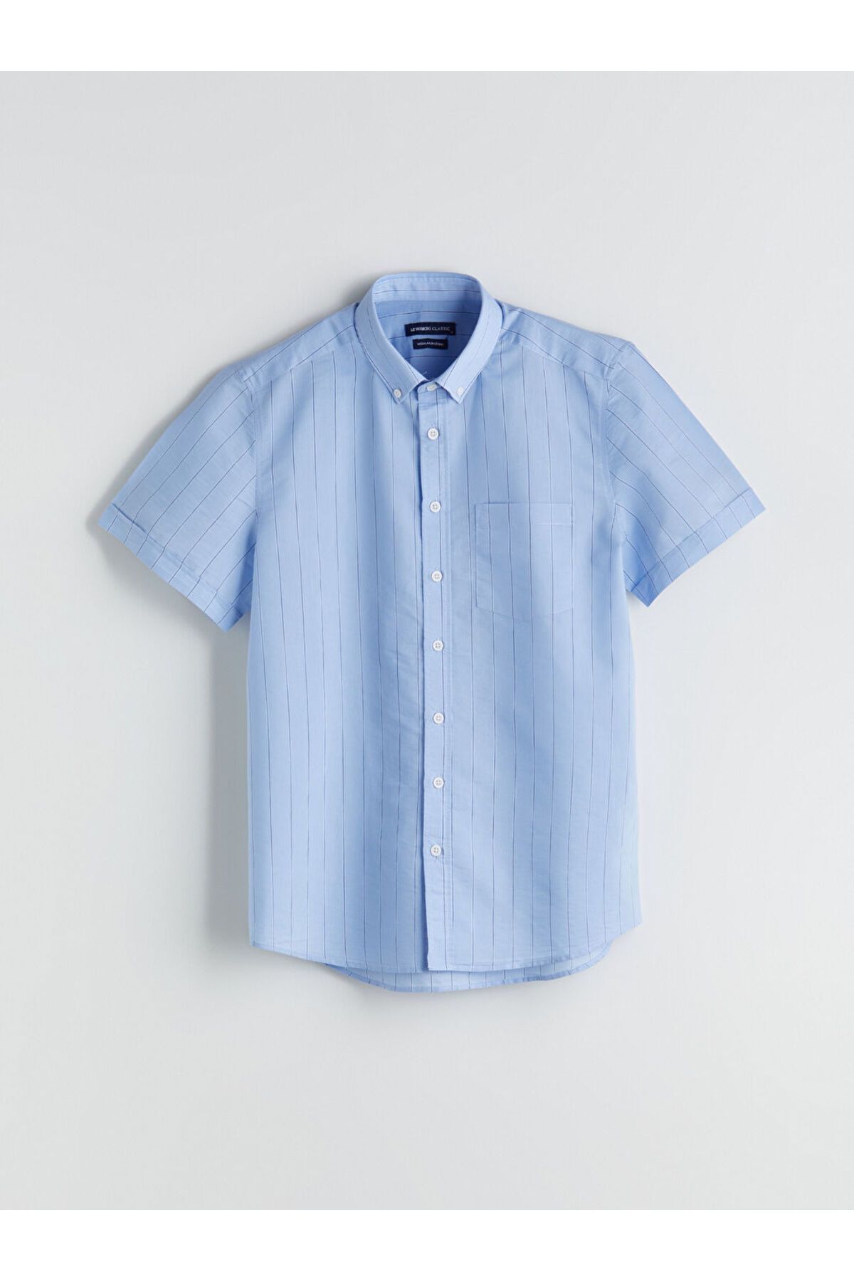 LC Waikiki LCWAIKIKI Classic Mavi Regular Fit Kısa Kollu Çizgili Poplin Erkek Gömlek S5QI80Z8NVY25