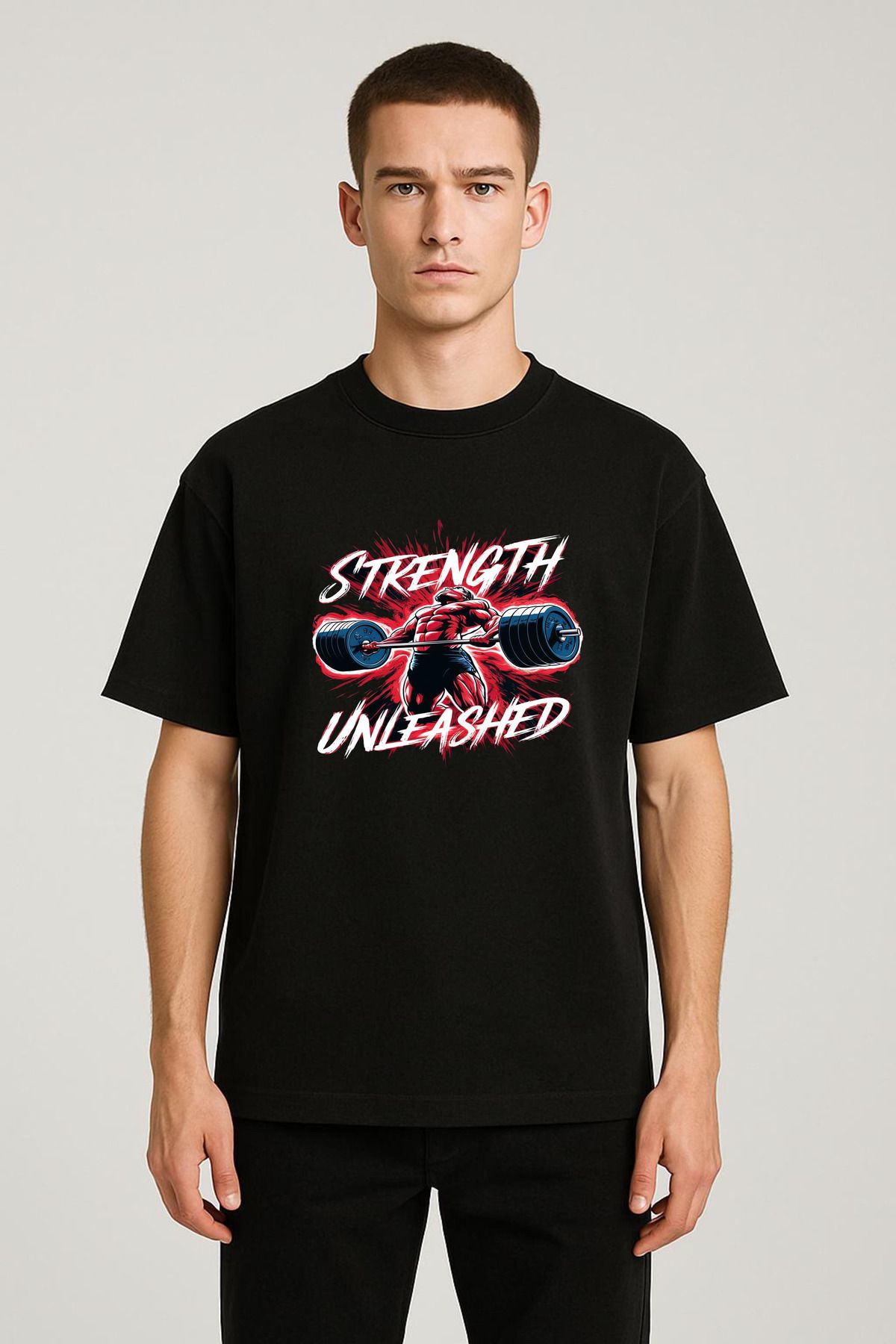 MODA Unisex Oversize Kalıp Strength Baskılı T-Shirt
