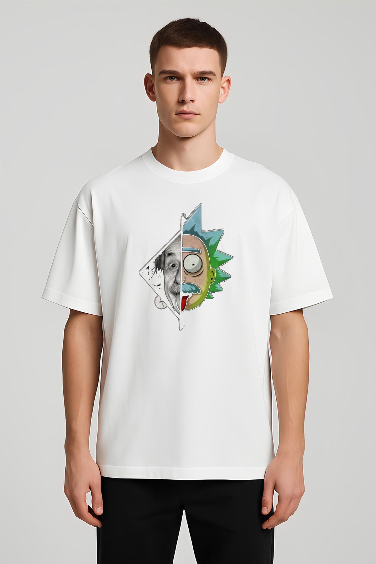 MODA Unisex Oversize Kalıp Einstein Baskılı T-Shirt