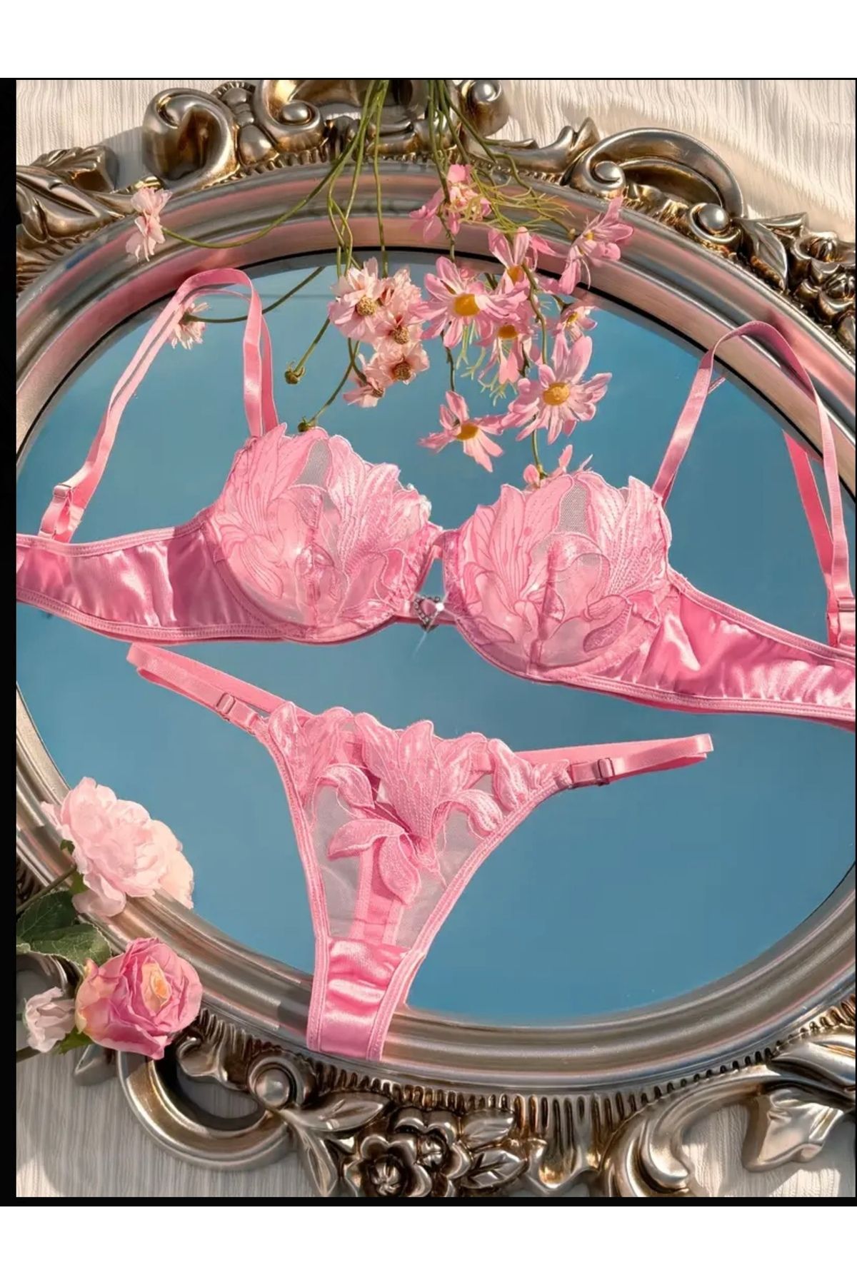 Ravica Lingerie Pink İkili sütyen takımı pembe balenli dantelli takım