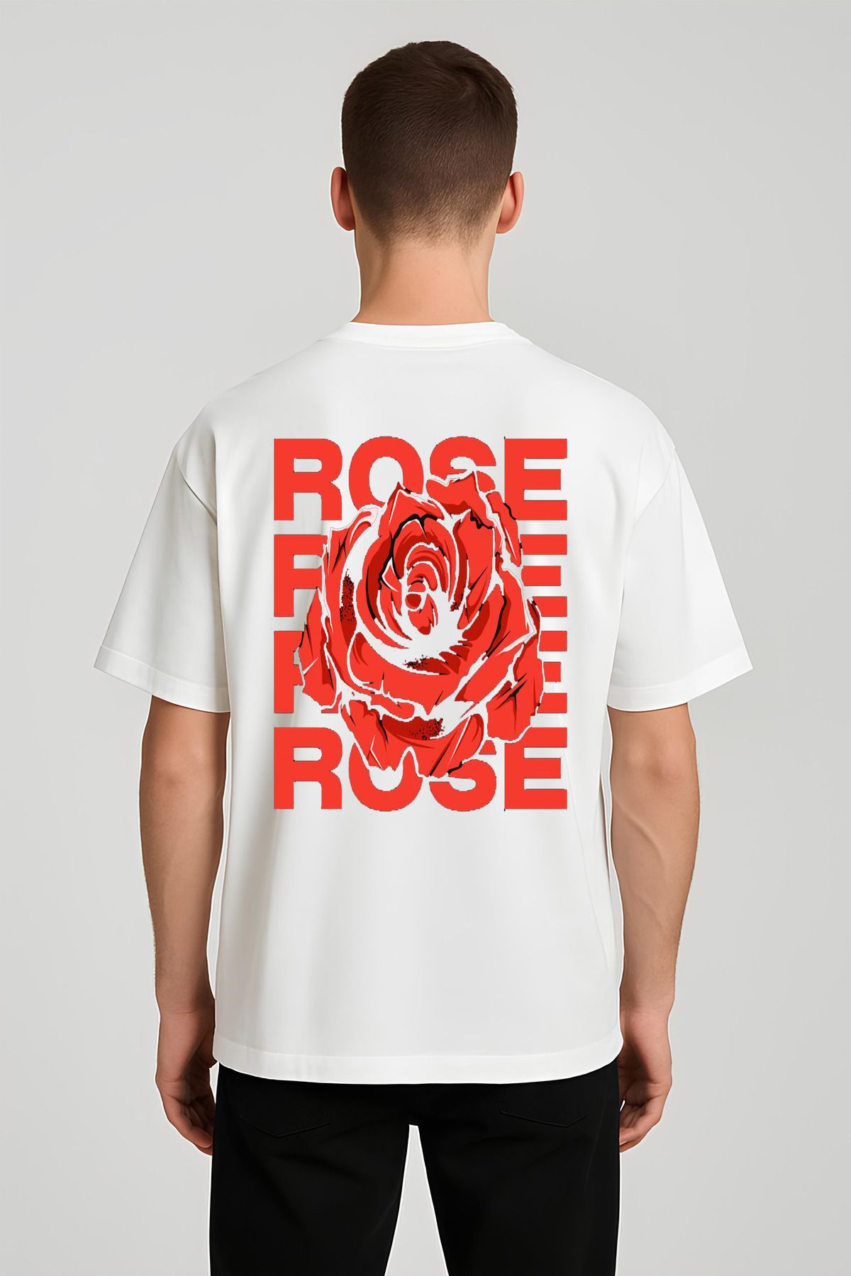MODA Unisex Oversize Kalıp Rose Rose Baskılı T-Shirt