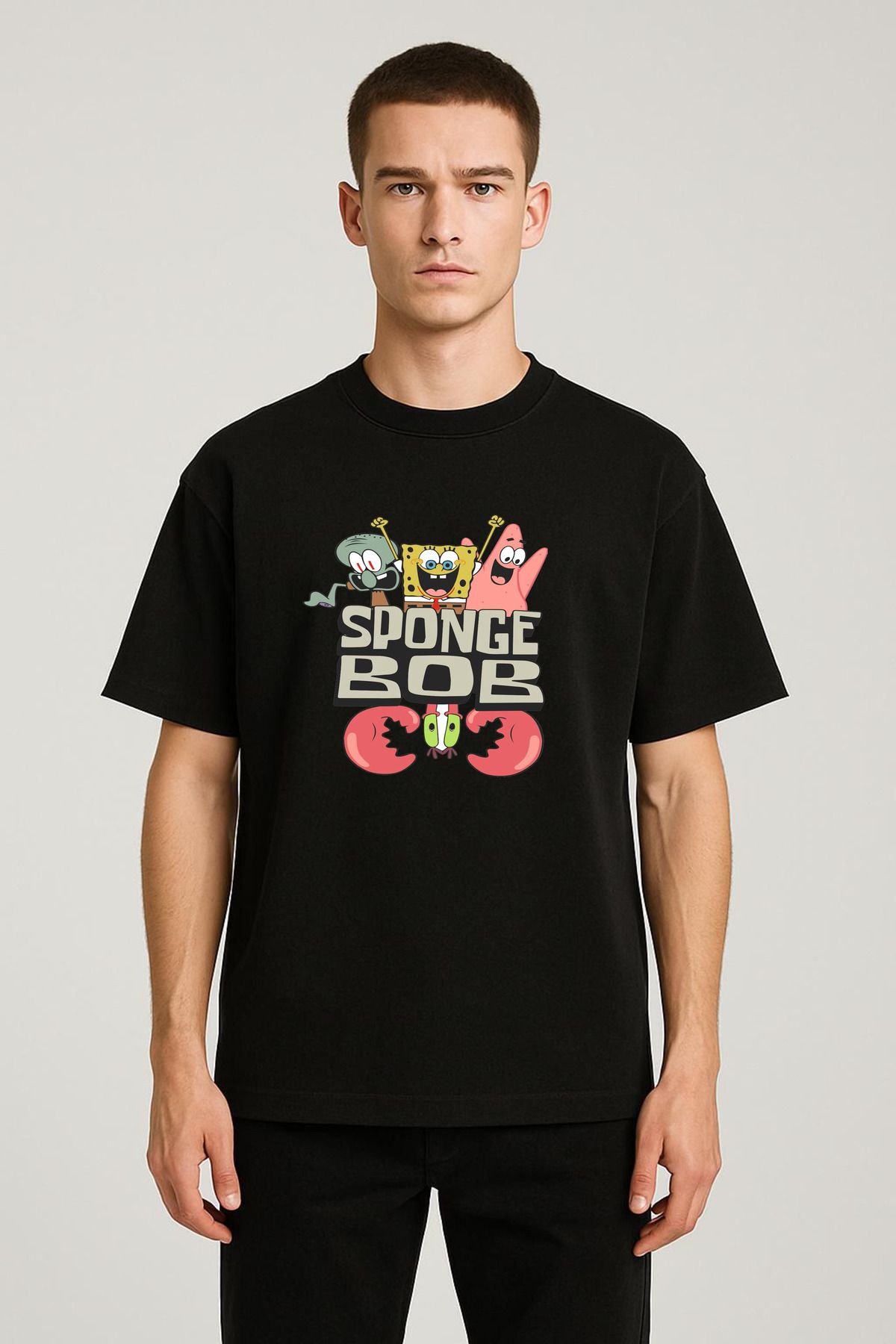 MODA Unisex Oversize Kalıp Sponge Bob Baskılı T-Shirt
