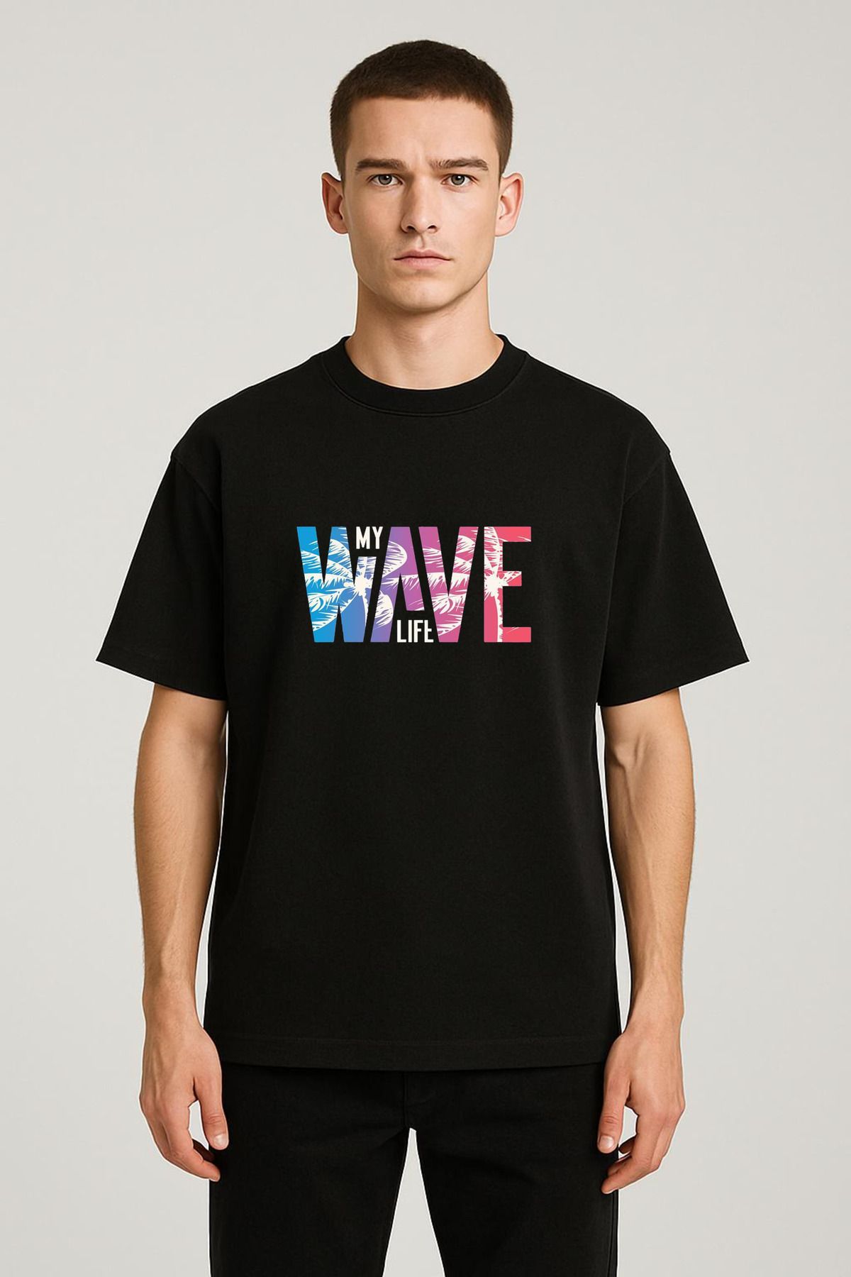 MODA Unisex Oversize Kalıp Wave Baskılı T-Shirt