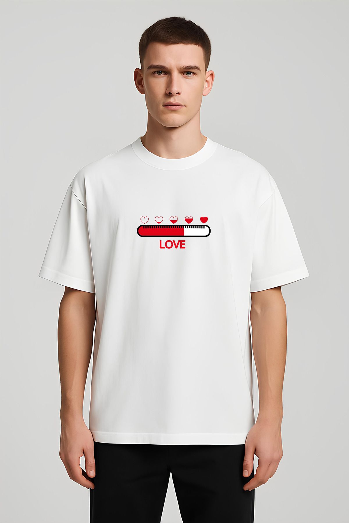 MODA Unisex Oversize Kalıp Love Bar Baskılı T-Shirt