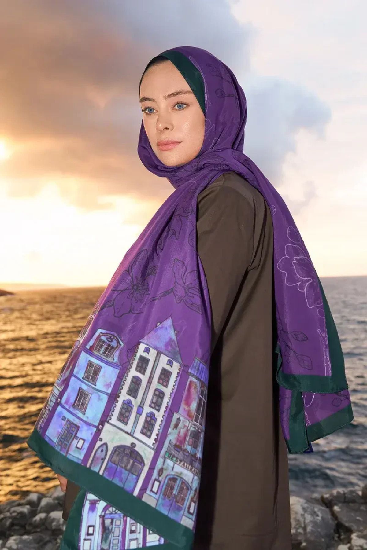 Perla Scarf & More ED Karmaşık Desen Pamuk İpek Şal - Mavi