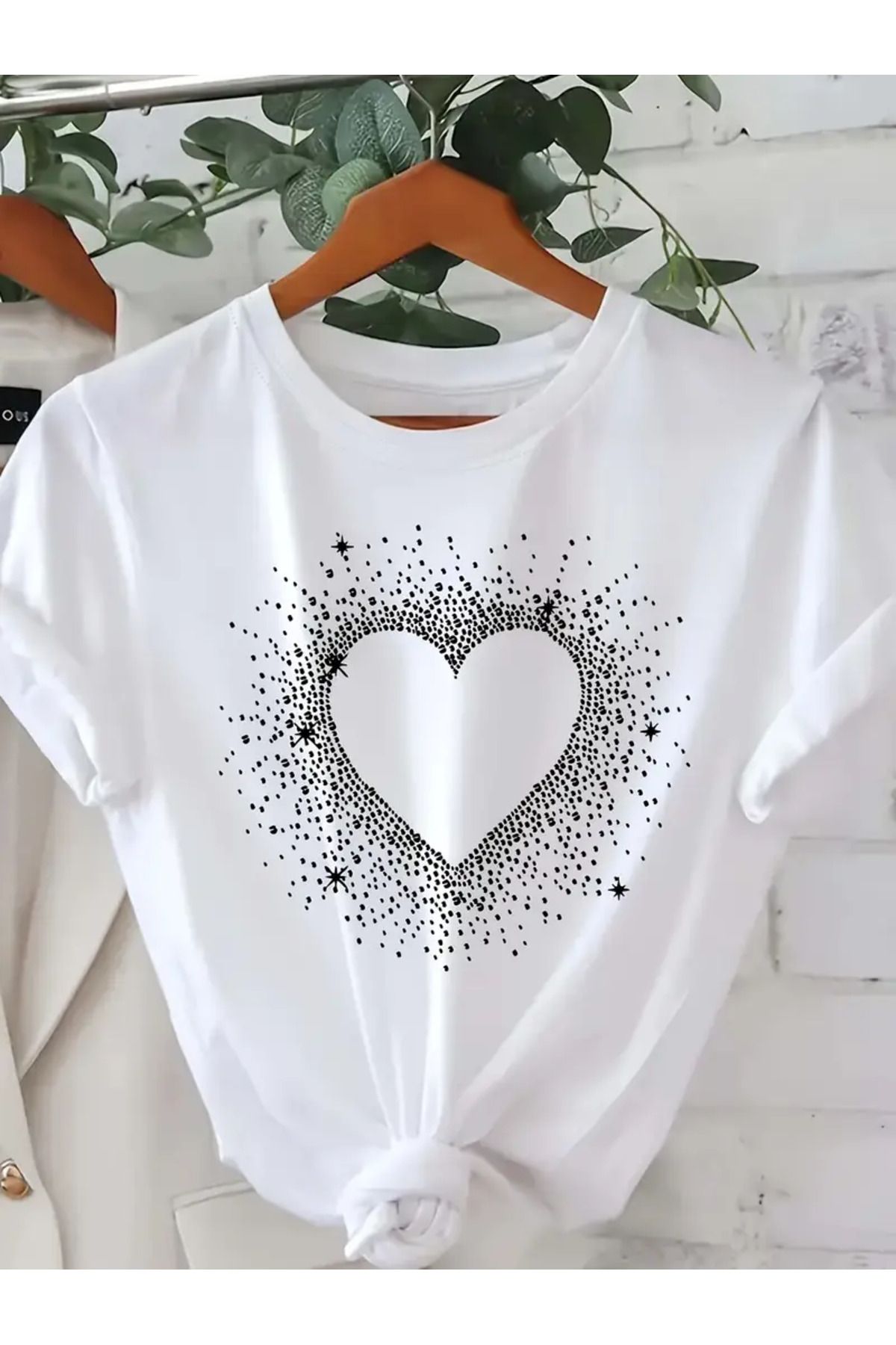 CLASİVA Kalp,Baskılı Oversize Bisiklet Yaka t-shirt