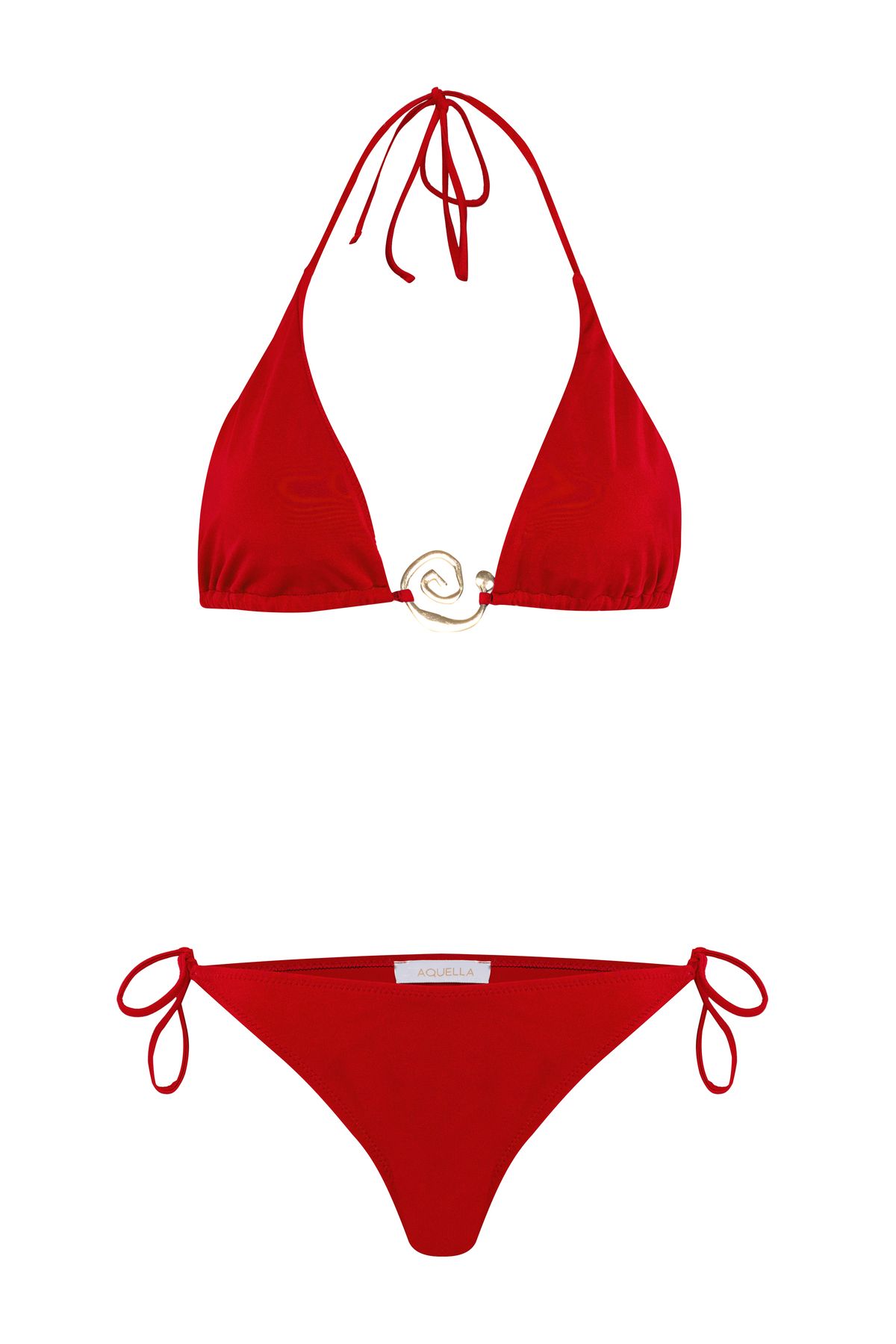AQUELLA Aksesuarlı Kırmızı Uzun Üçgen Bikini Takım