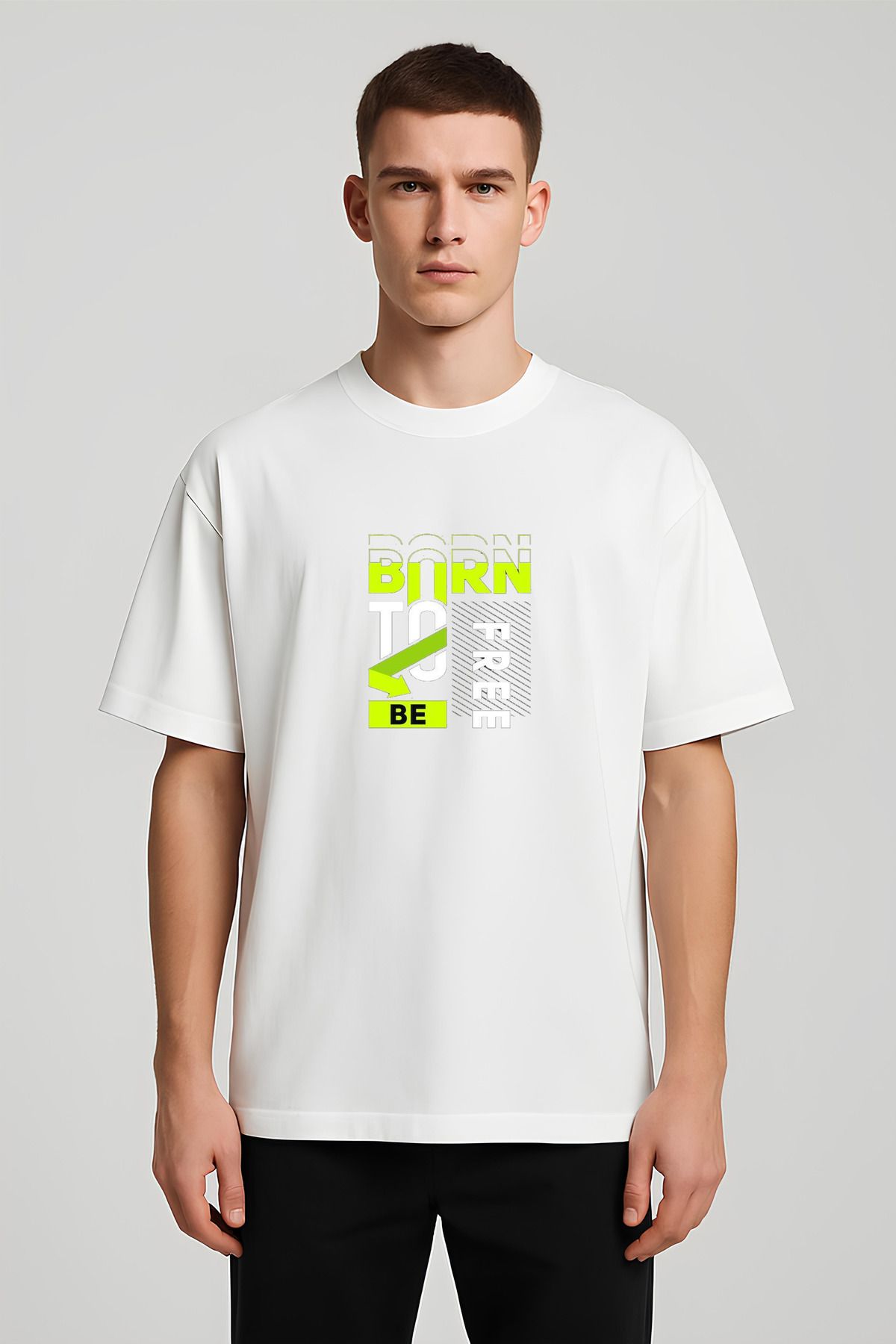 MODA Unisex Oversize Kalıp Born to Baskılı T-Shirt
