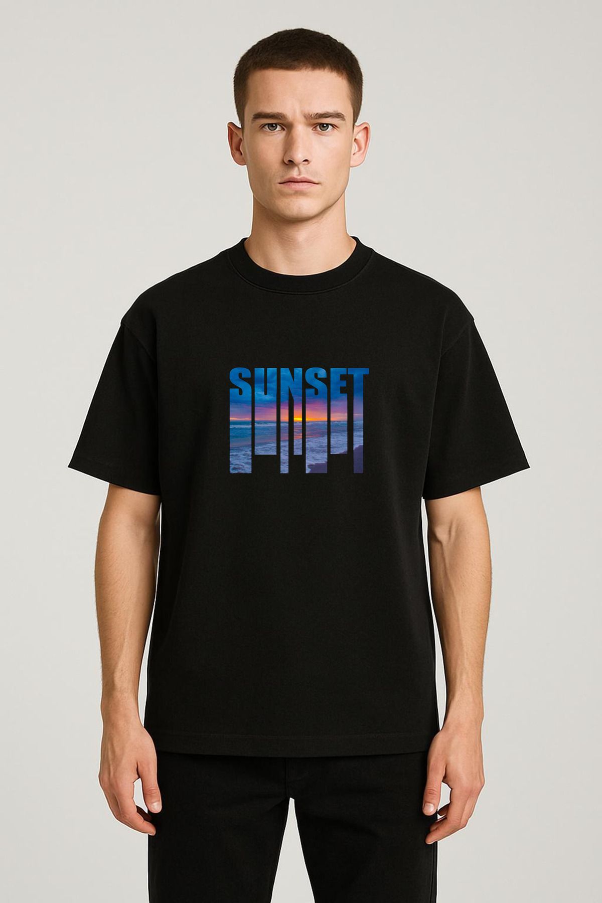 MODA Unisex Oversize Kalıp Sunset Baskılı T-Shirt