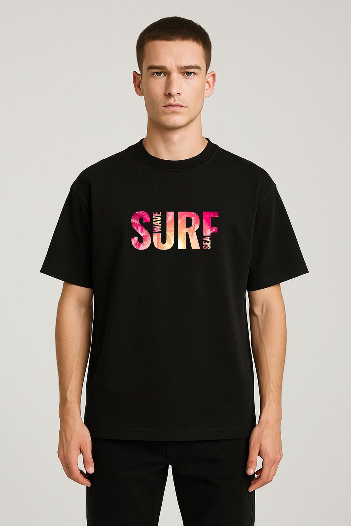 MODA Unisex Oversize Kalıp Surf Sea Baskılı T-Shirt
