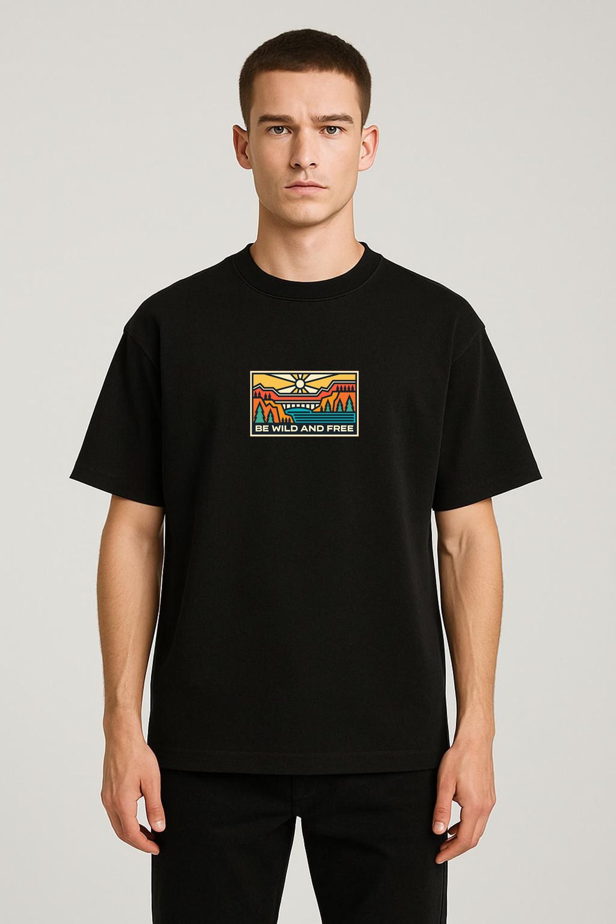 MODA Unisex Oversize Kalıp Wild and Free Baskılı T-Shirt